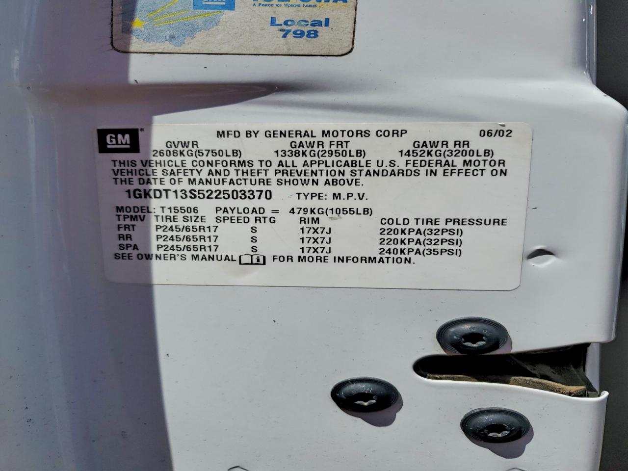 2002 Gmc Envoy White vin: 1GKDT13S522503370