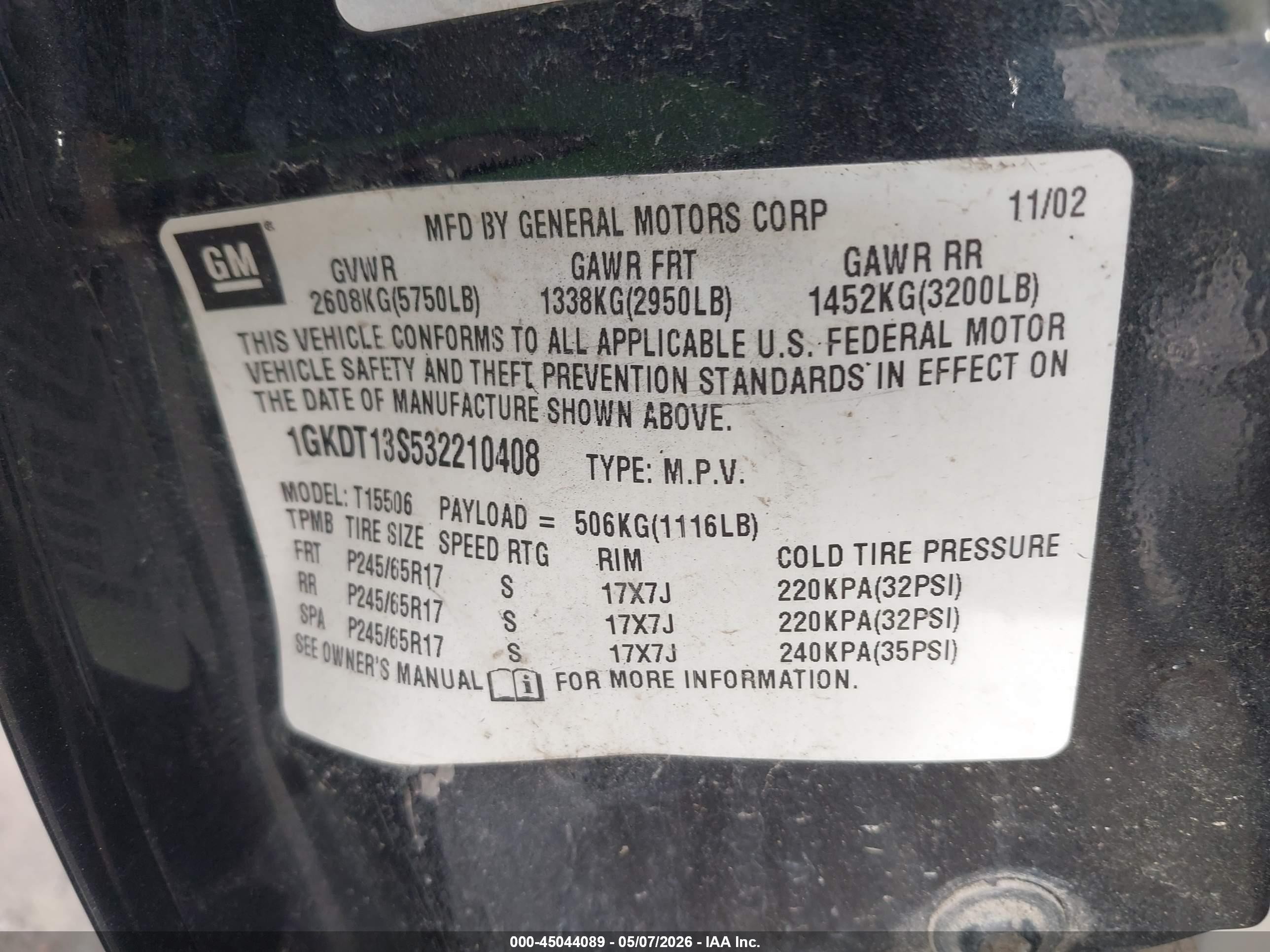 2003 Gmc Envoy Sle Черный vin: 1GKDT13S532210408