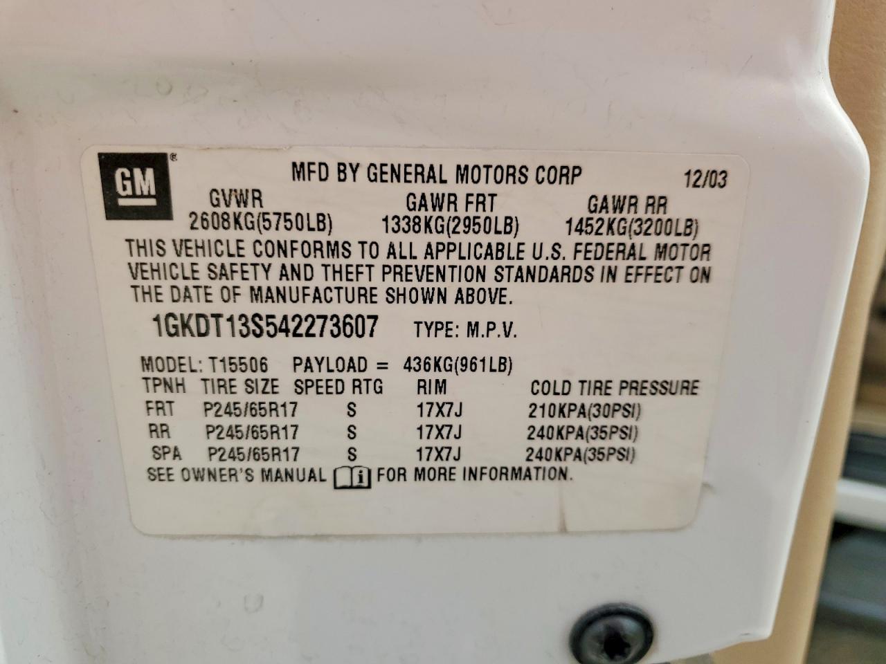 2004 Gmc Envoy Белый vin: 1GKDT13S542273607