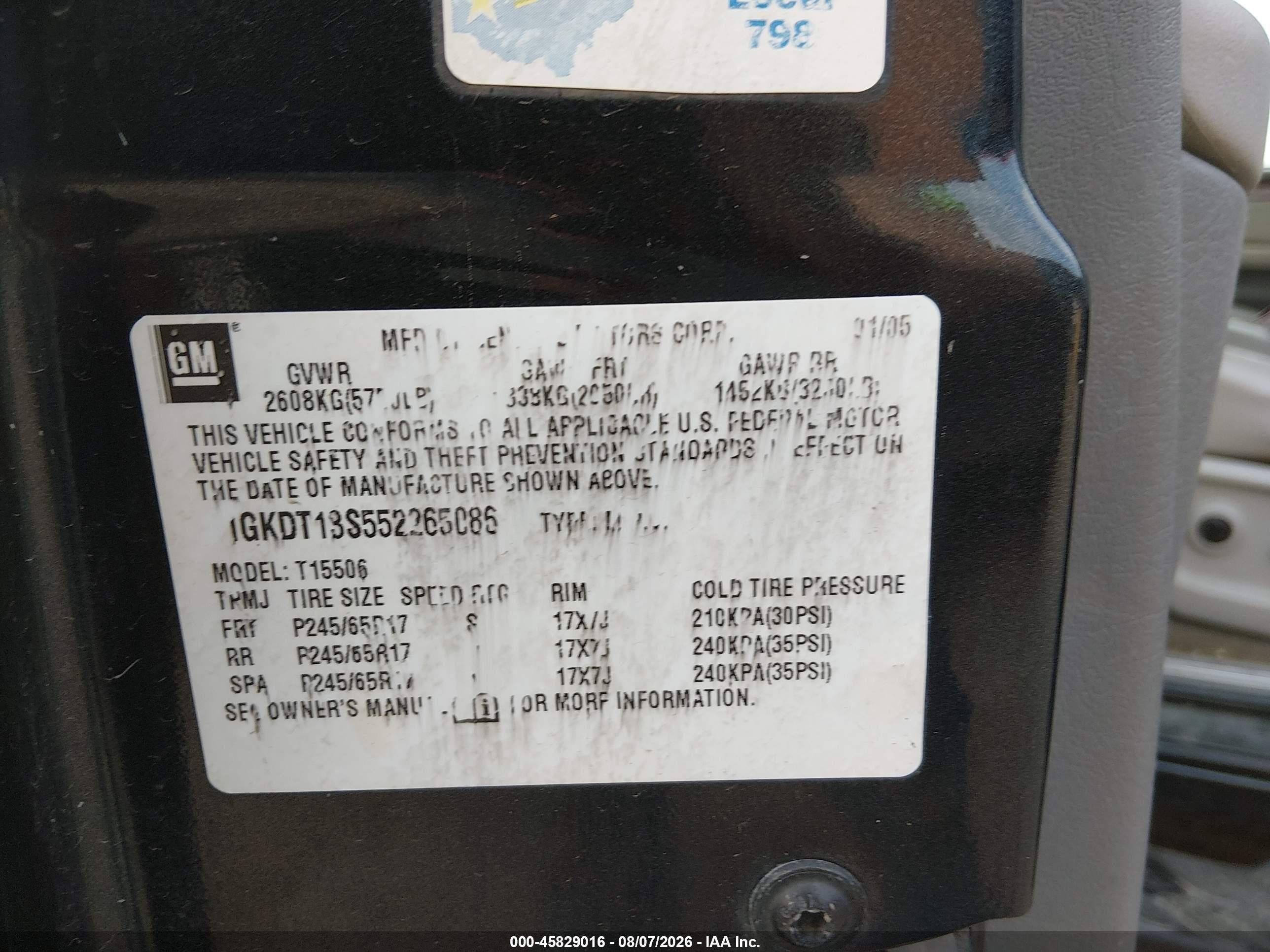 2005 Gmc Envoy Slt Black vin: 1GKDT13S552265086