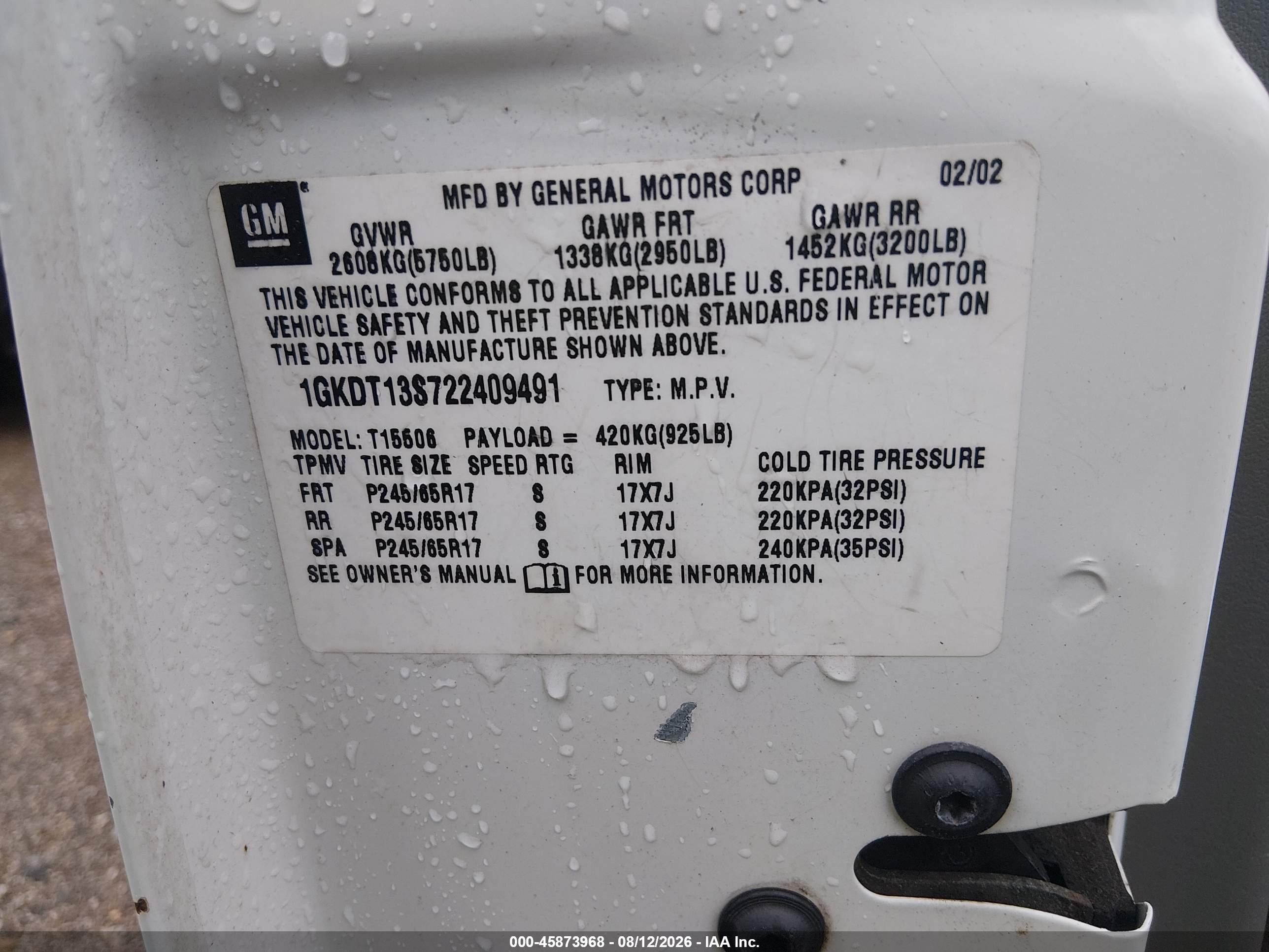 2002 Gmc Envoy Slt Белый vin: 1GKDT13S722409491