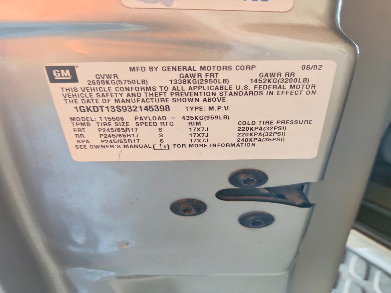 2003 Gmc Envoy Gold vin: 1GKDT13S932145398