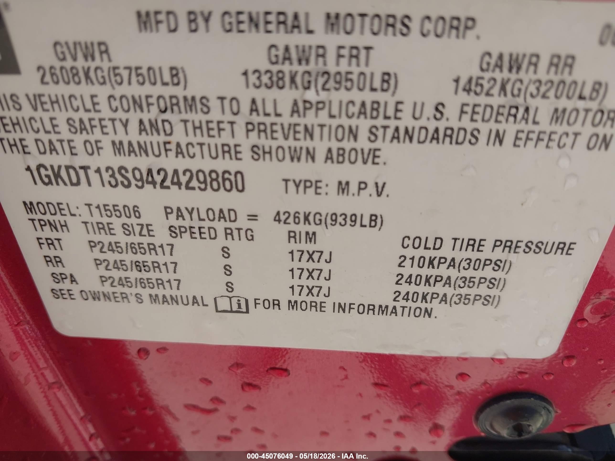 2004 Gmc Envoy Slt Maroon vin: 1GKDT13S942429860