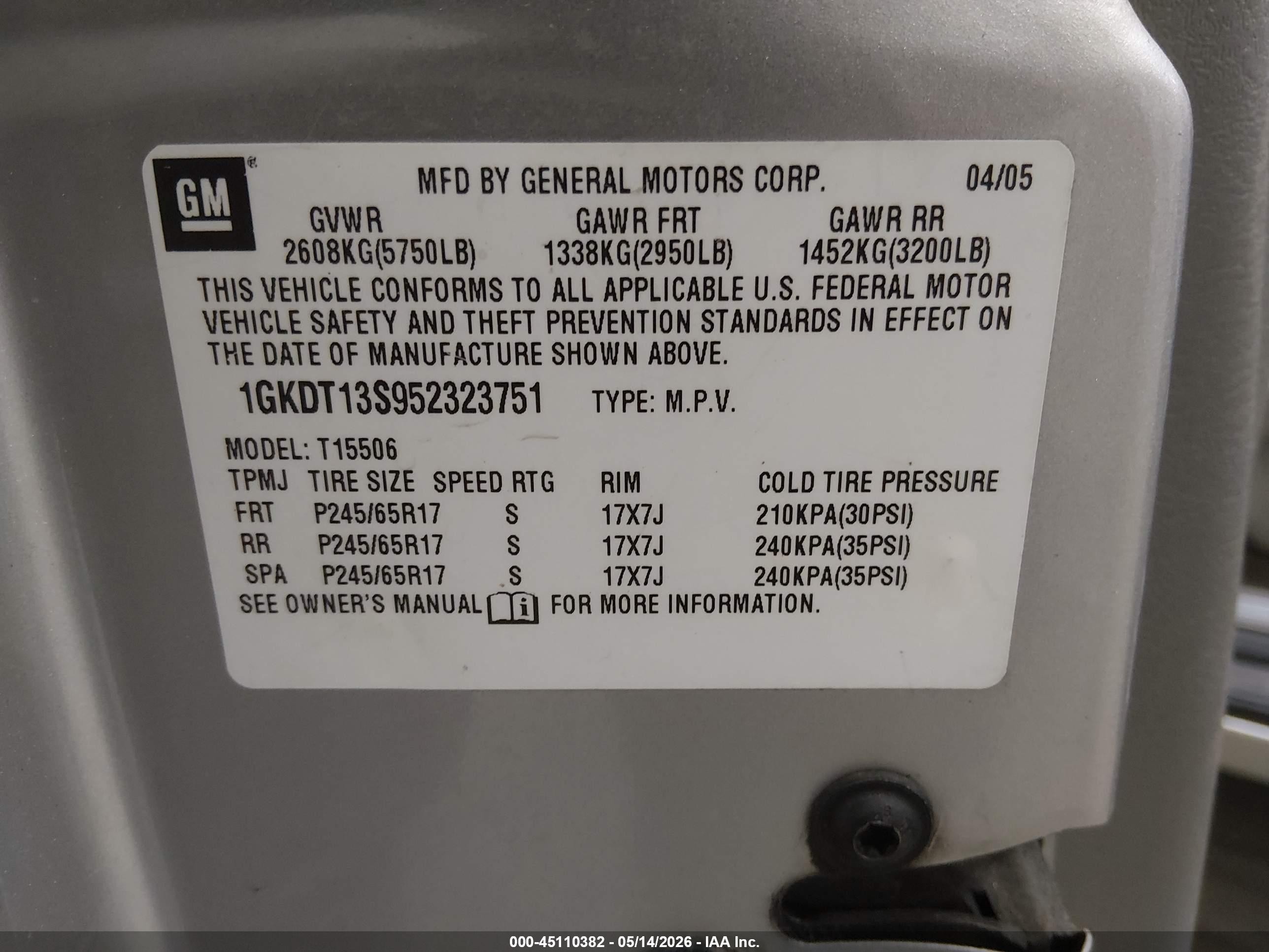 2005 Gmc Envoy Sle Silver vin: 1GKDT13S952323751