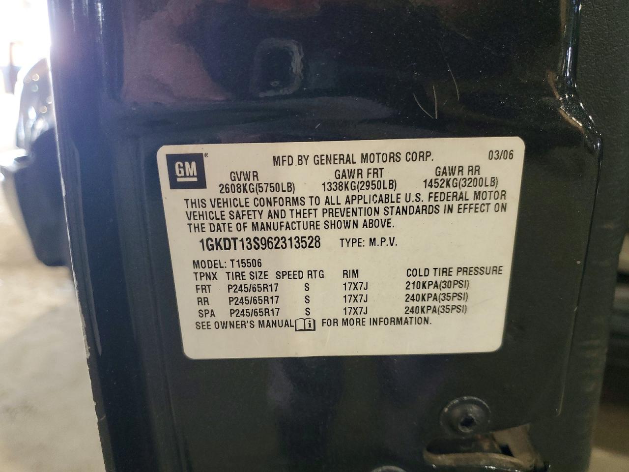 2006 Gmc Envoy Gray vin: 1GKDT13S962313528