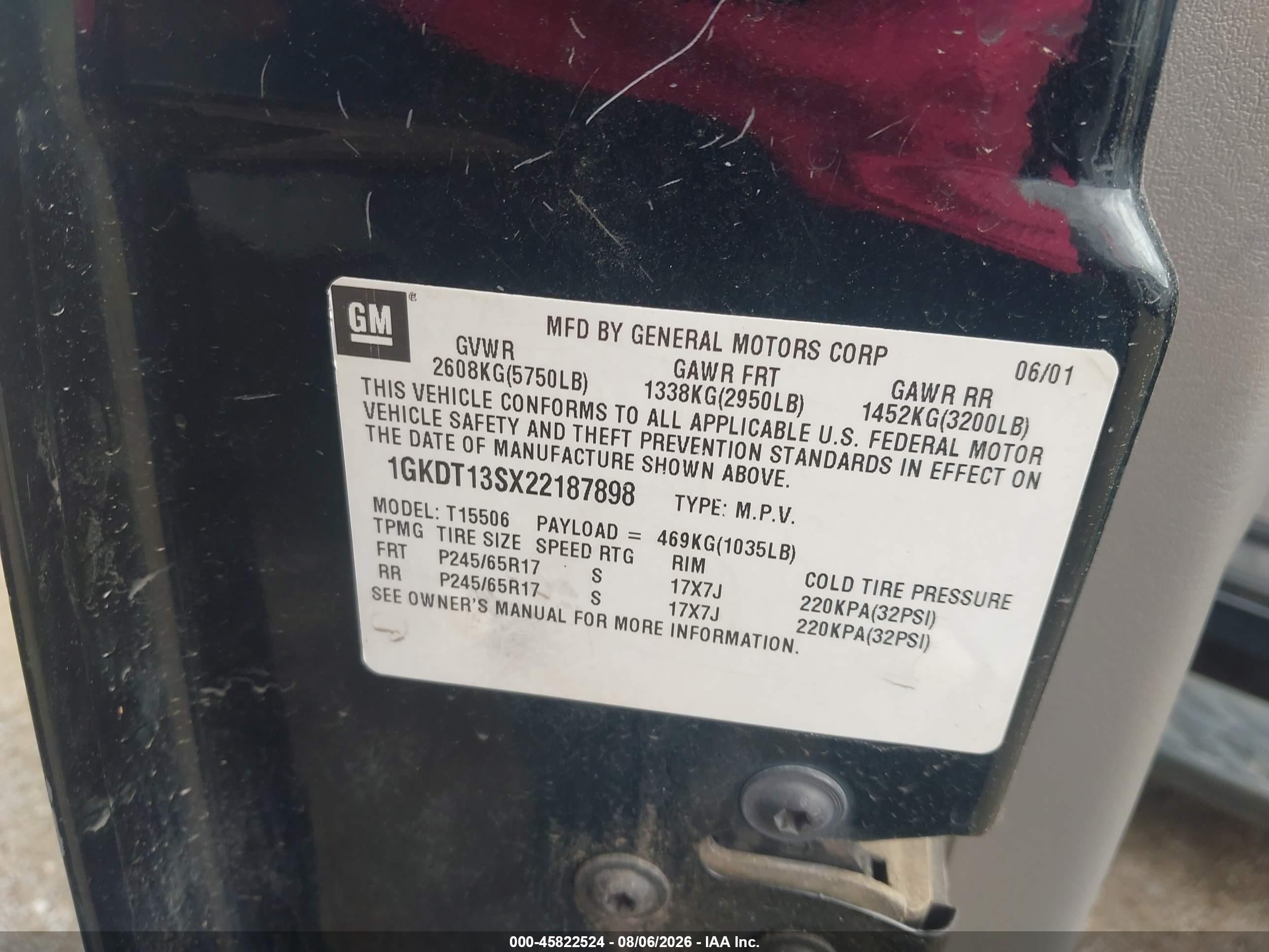 2002 Gmc Envoy Slt Черный vin: 1GKDT13SX22187898