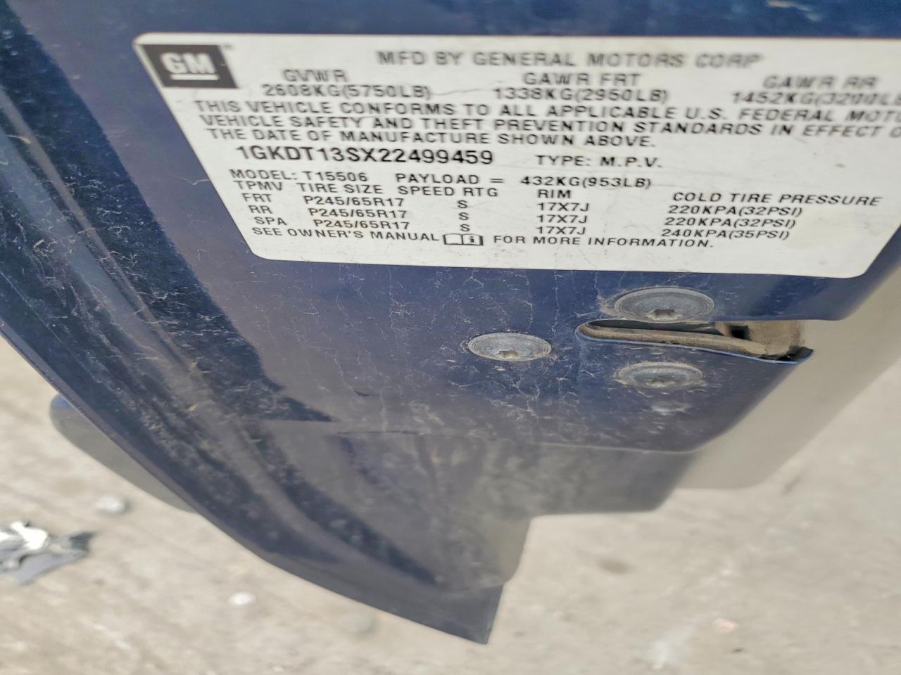 2002 Gmc Envoy Blue vin: 1GKDT13SX22499459