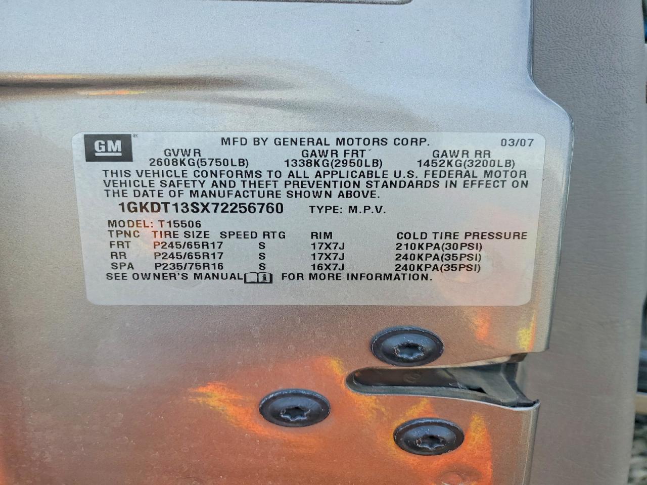 2007 Gmc Envoy Tan vin: 1GKDT13SX72256760
