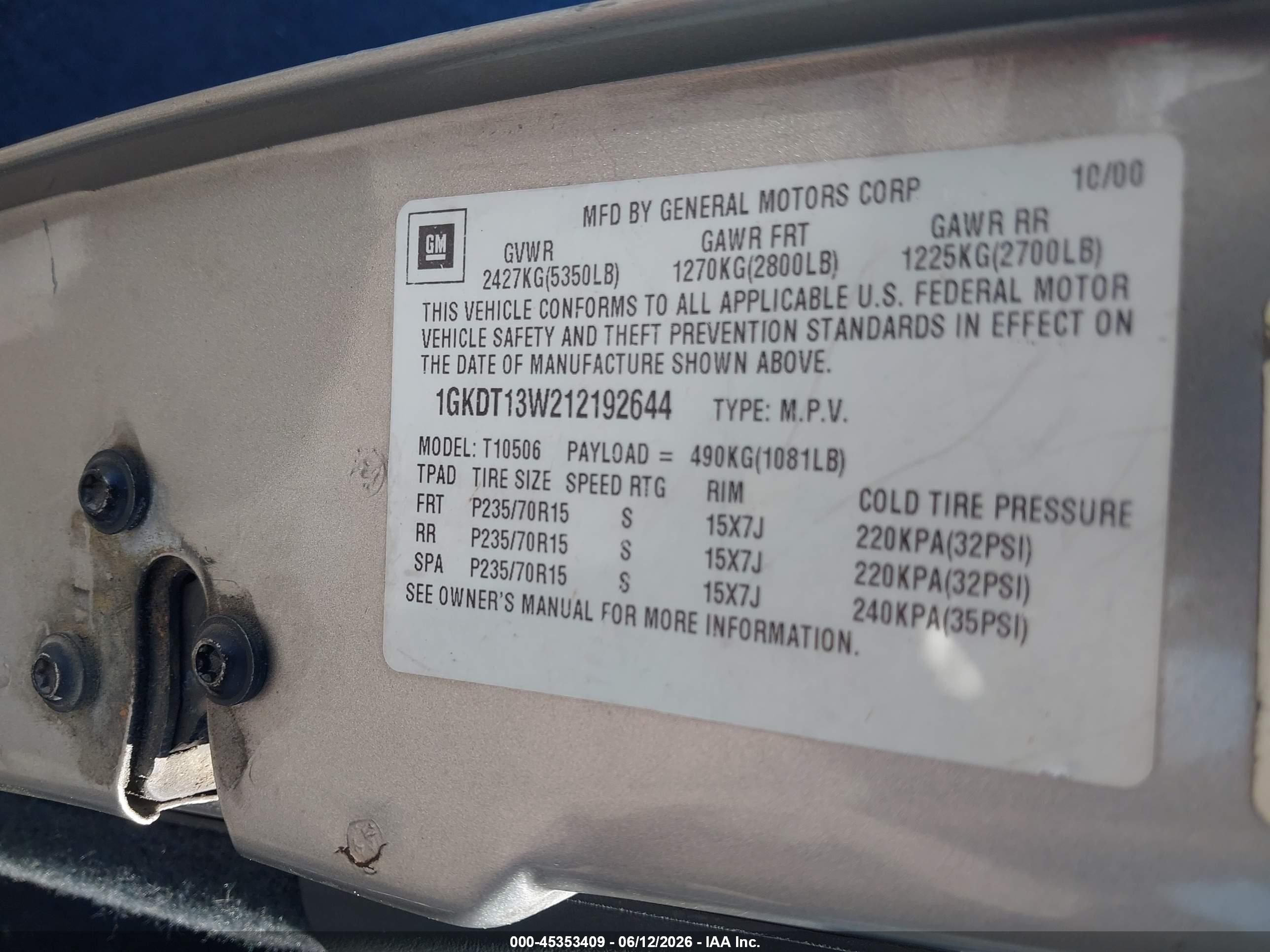 2001 Gmc Jimmy Sle Золотой vin: 1GKDT13W212192644