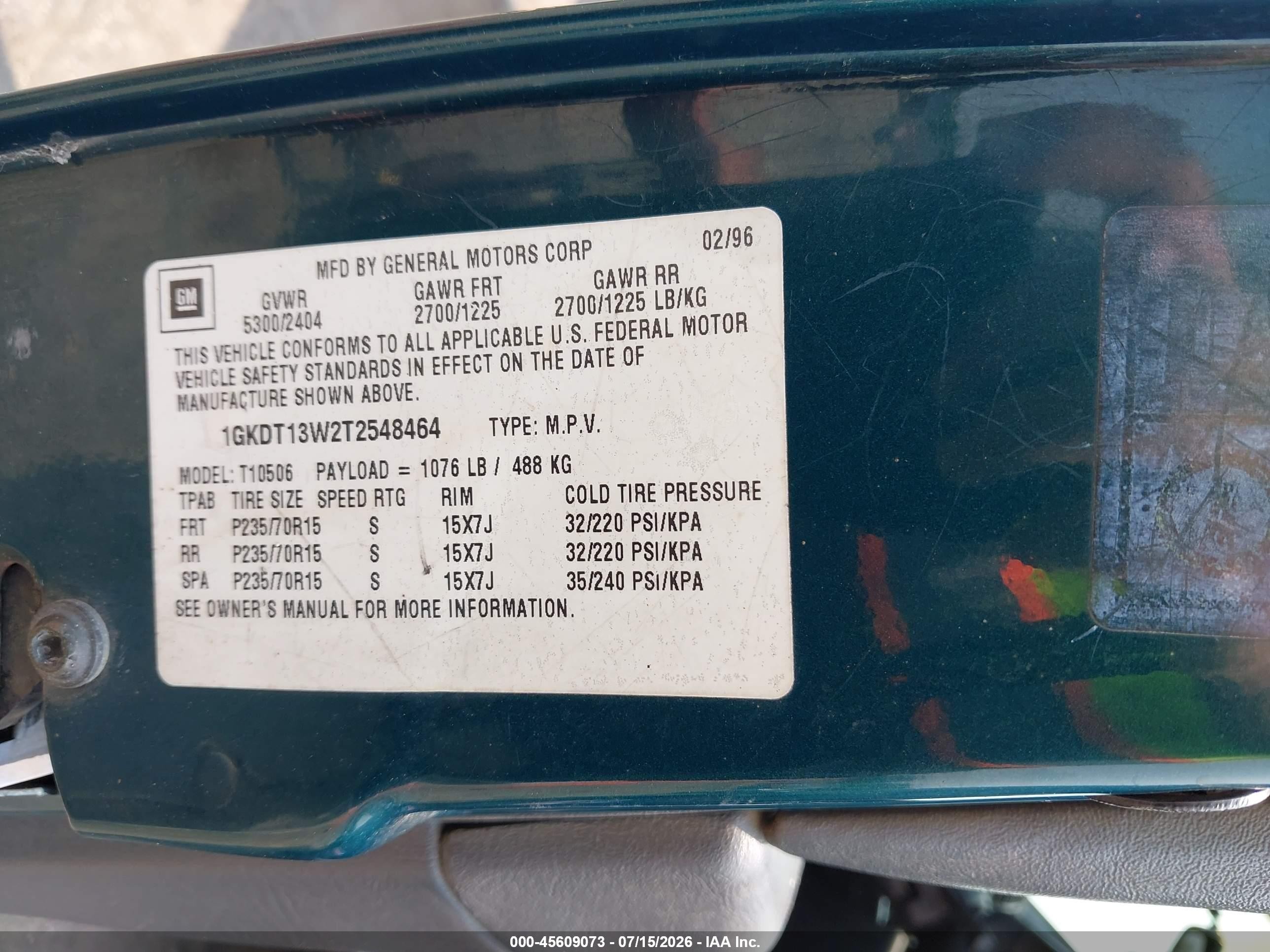 1996 Gmc Jimmy   Зеленый vin: 1GKDT13W2T2548464