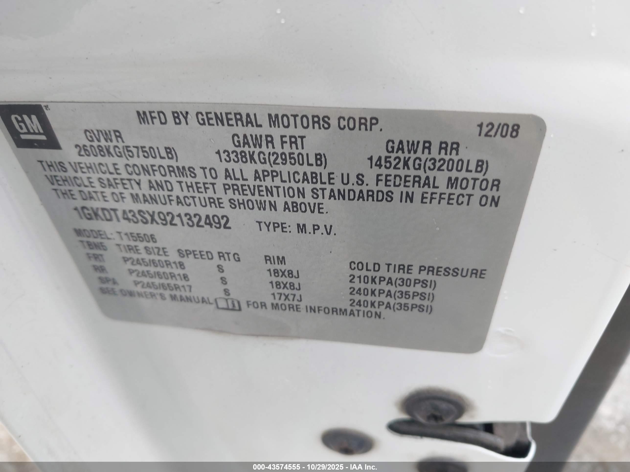 2009 Gmc Envoy Slt White vin: 1GKDT43SX92132492