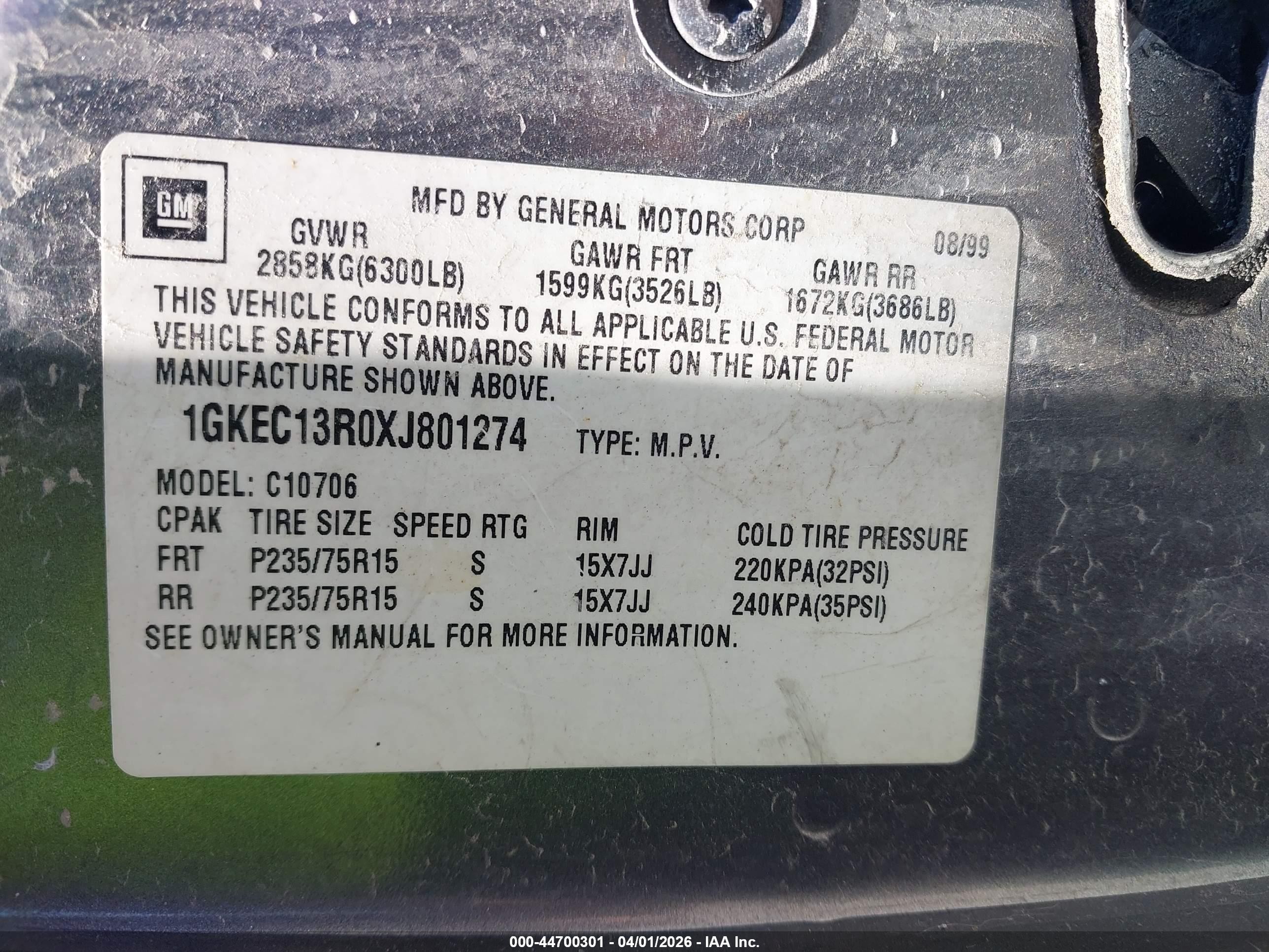 1999 Gmc Yukon Sle Gray vin: 1GKEC13R0XJ801274