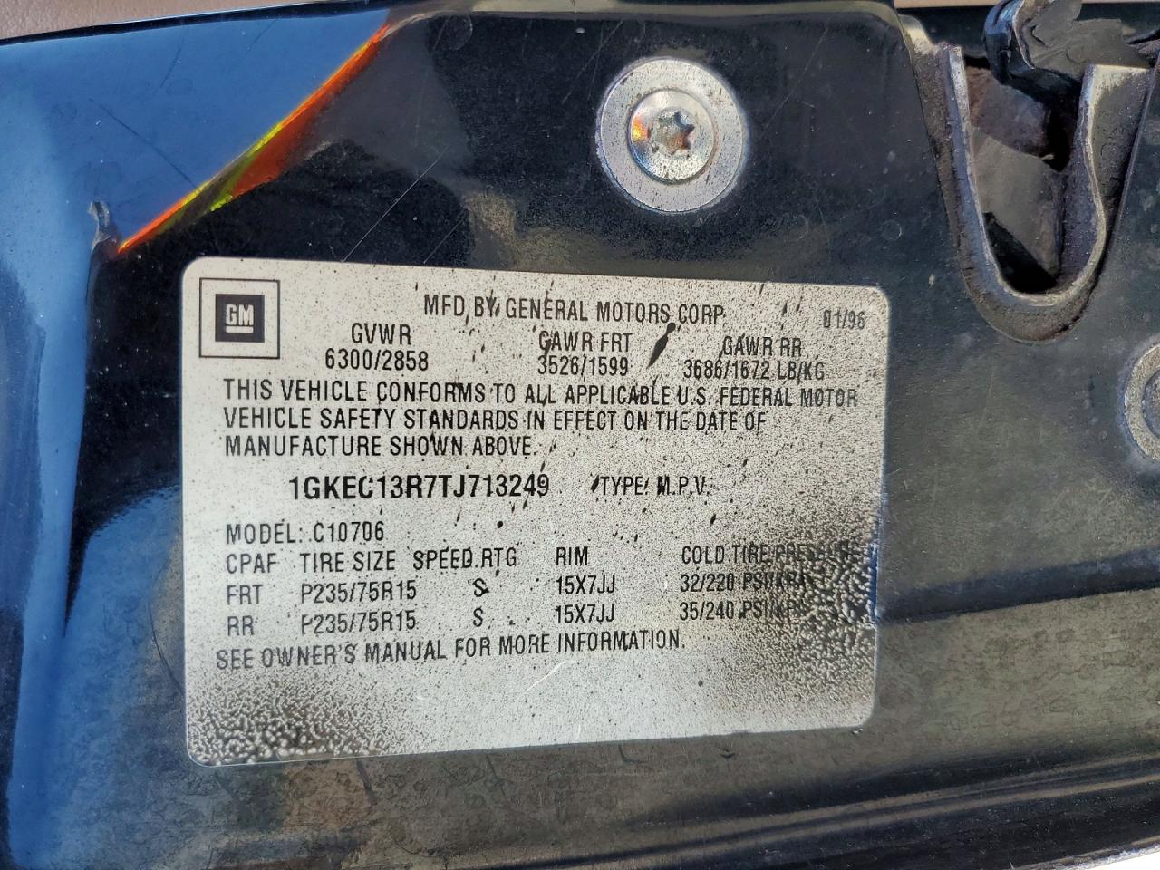1996 Gmc Yukon Черный vin: 1GKEC13R7TJ713249