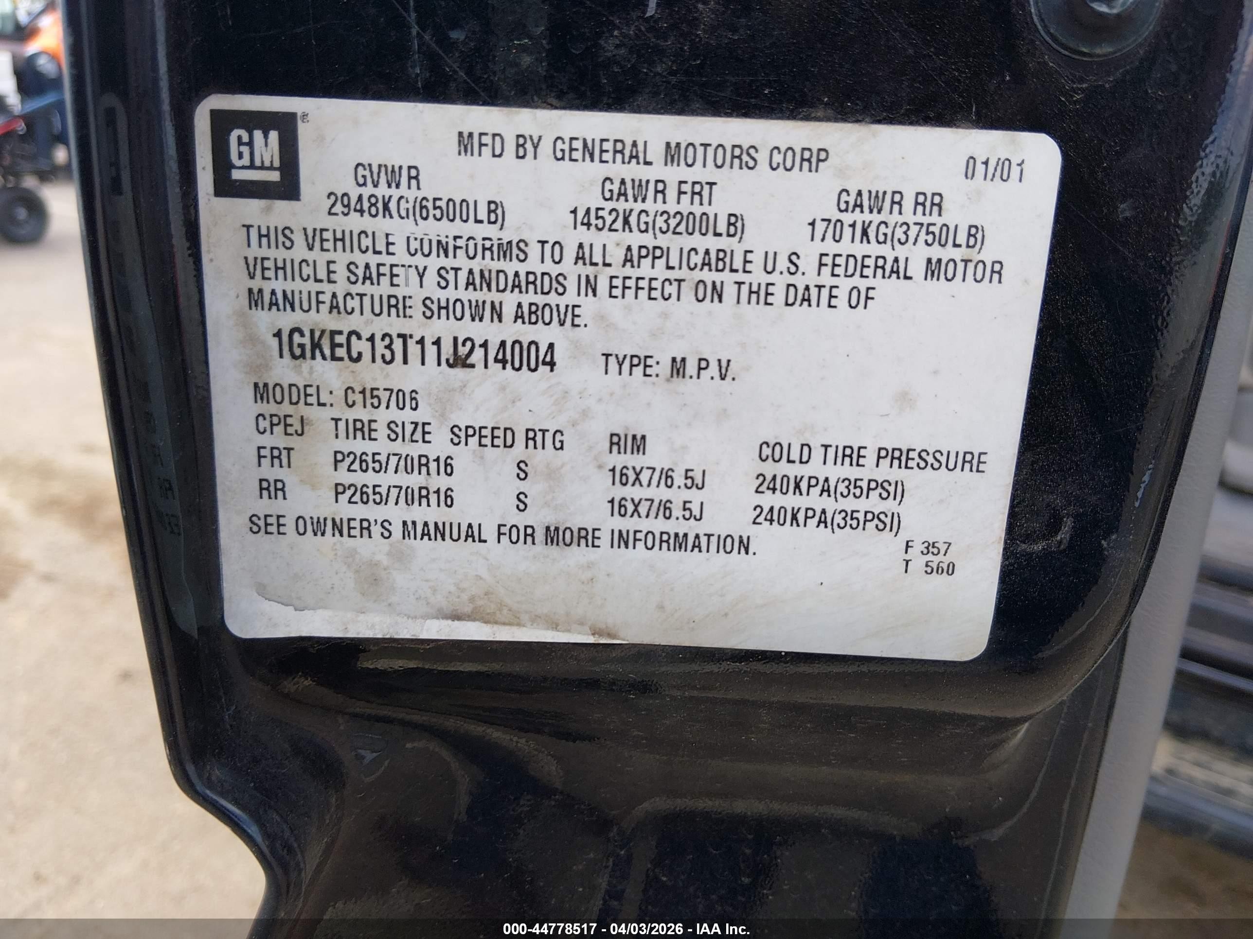 2001 Gmc Yukon Slt Black vin: 1GKEC13T11J214004