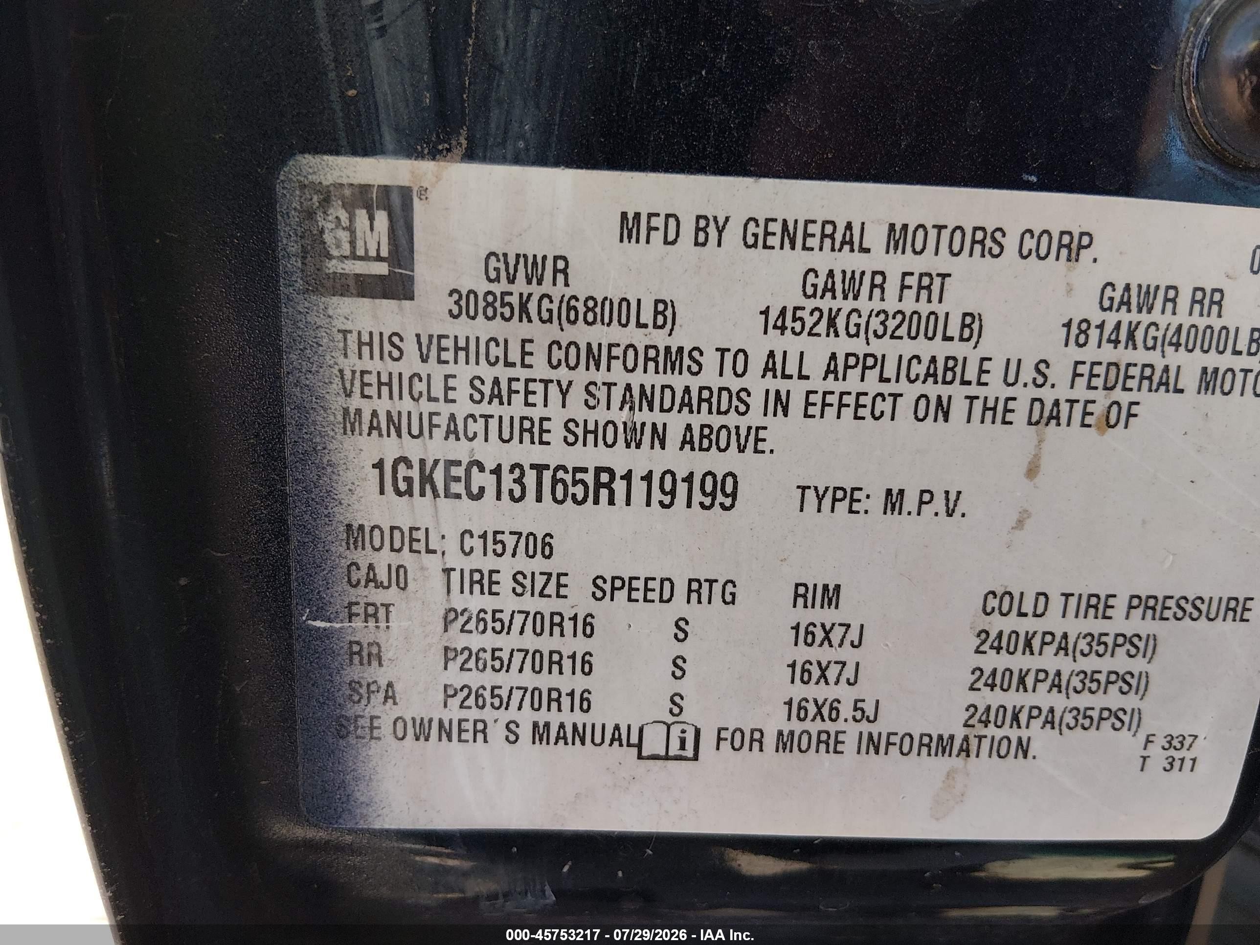 2005 Gmc Yukon Sle Blue vin: 1GKEC13T65R119199