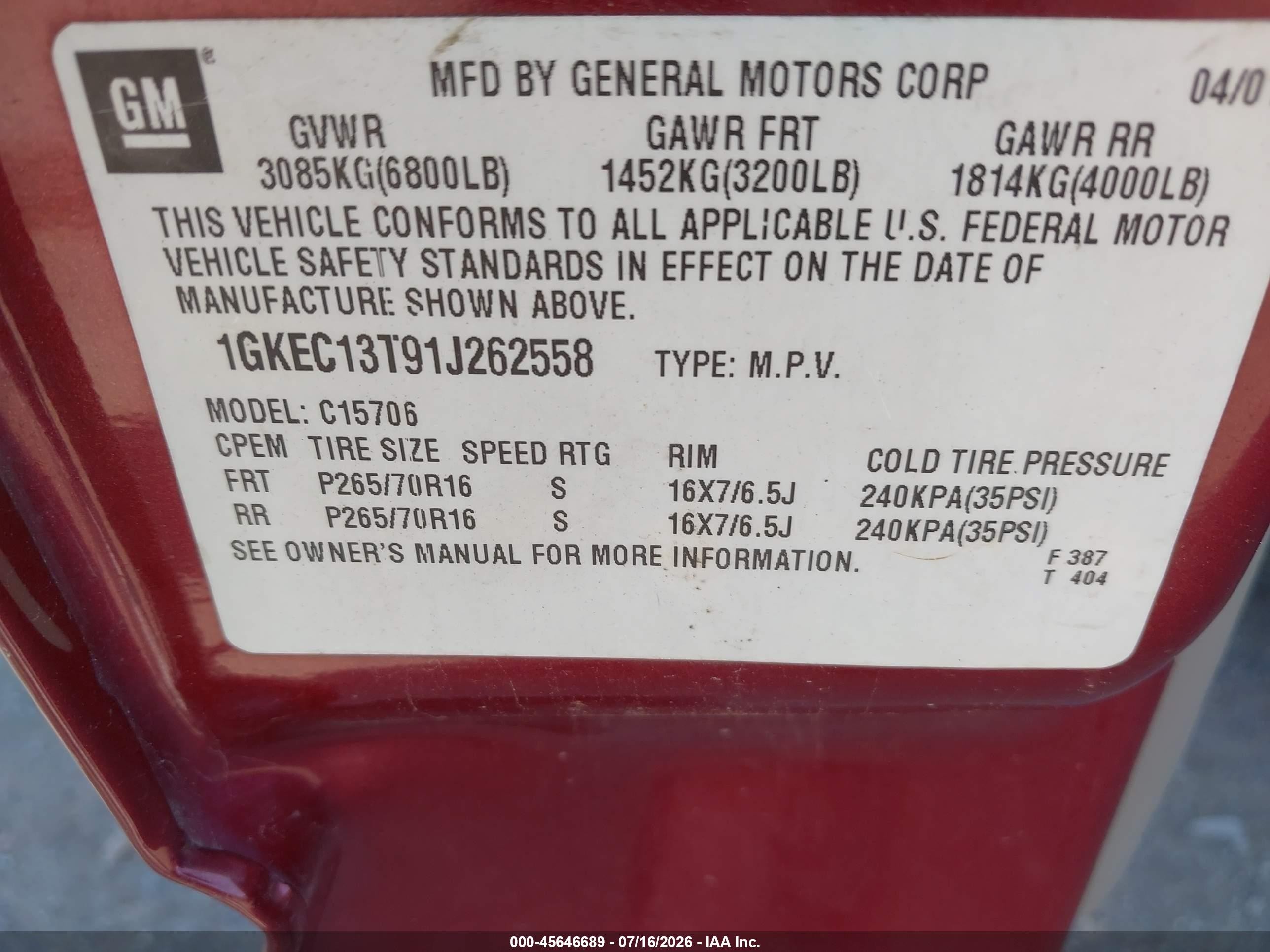 2001 Gmc Yukon Slt Burgundy vin: 1GKEC13T91J262558
