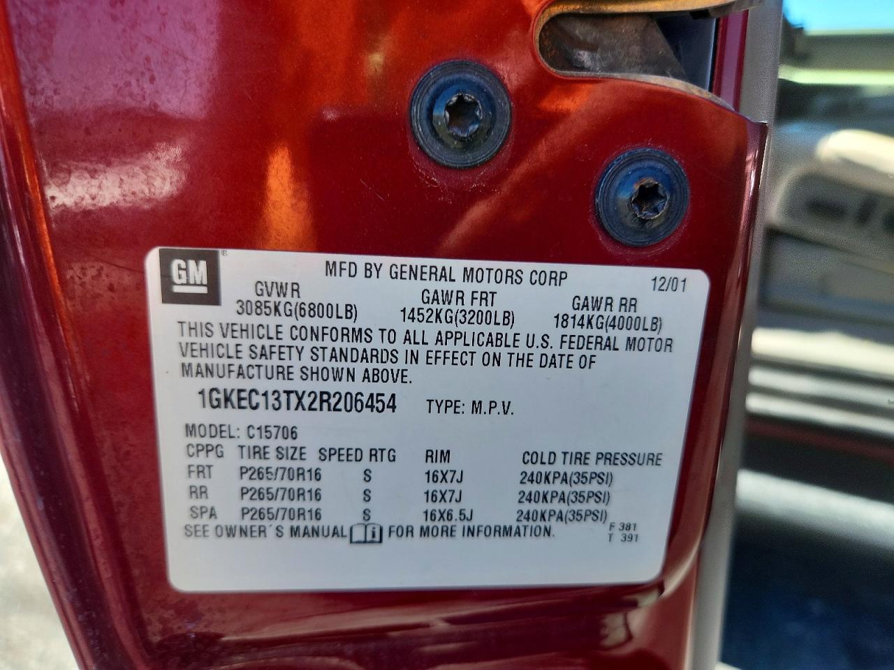 2002 Gmc Yukon Red vin: 1GKEC13TX2R206454