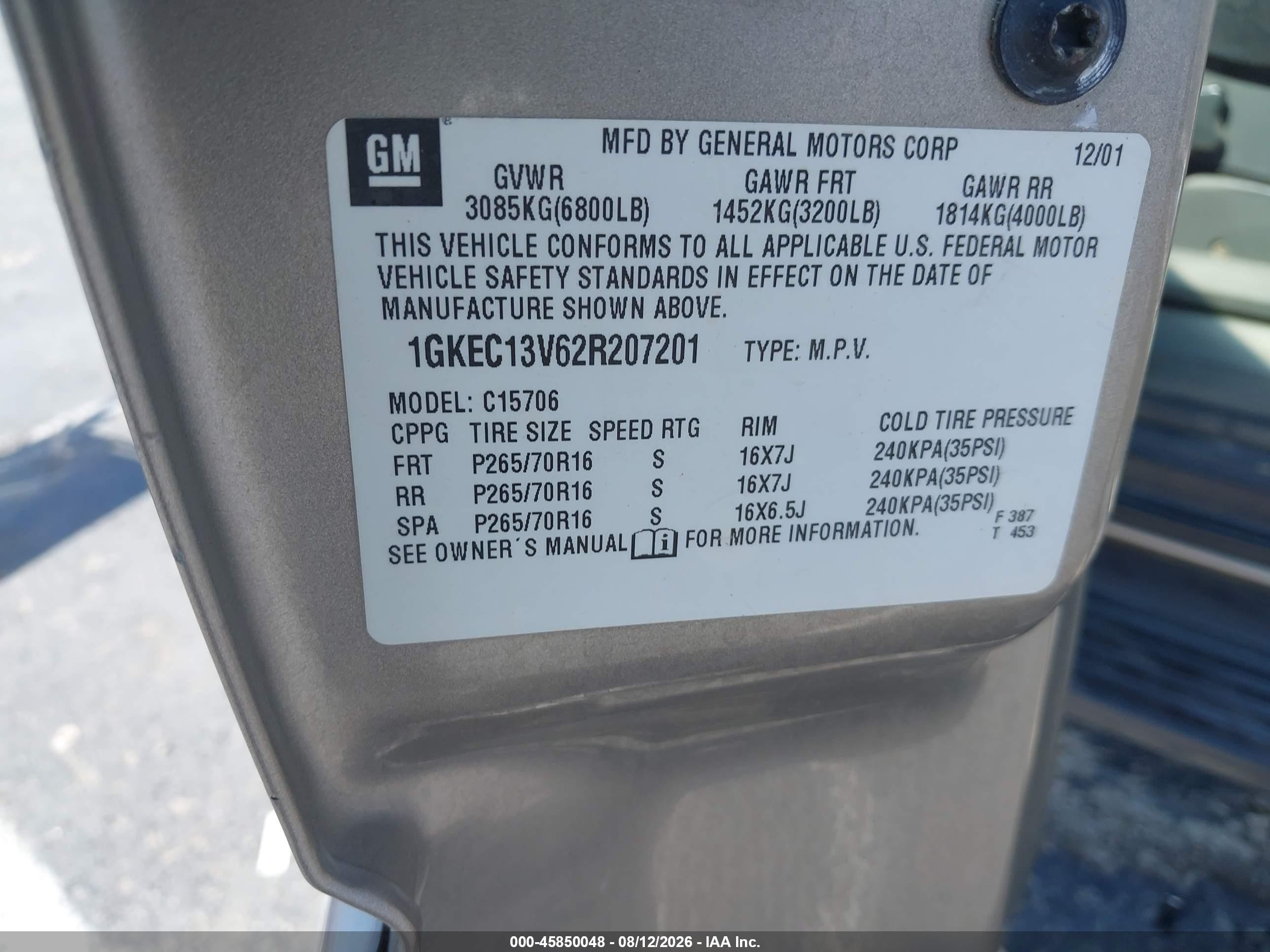 2002 Gmc Yukon Sle Tan vin: 1GKEC13V62R207201
