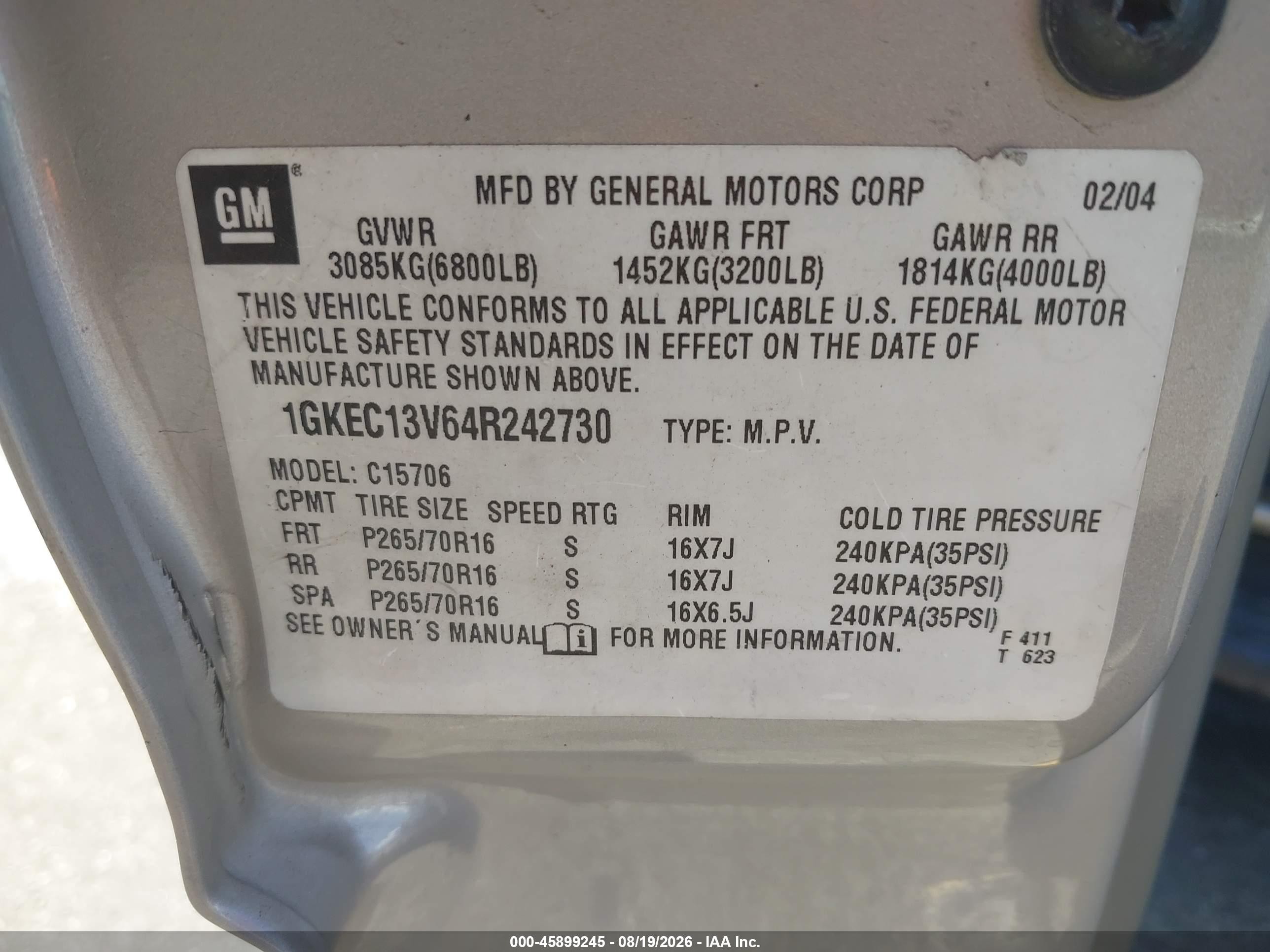 2004 Gmc Yukon Slt Tan vin: 1GKEC13V64R242730