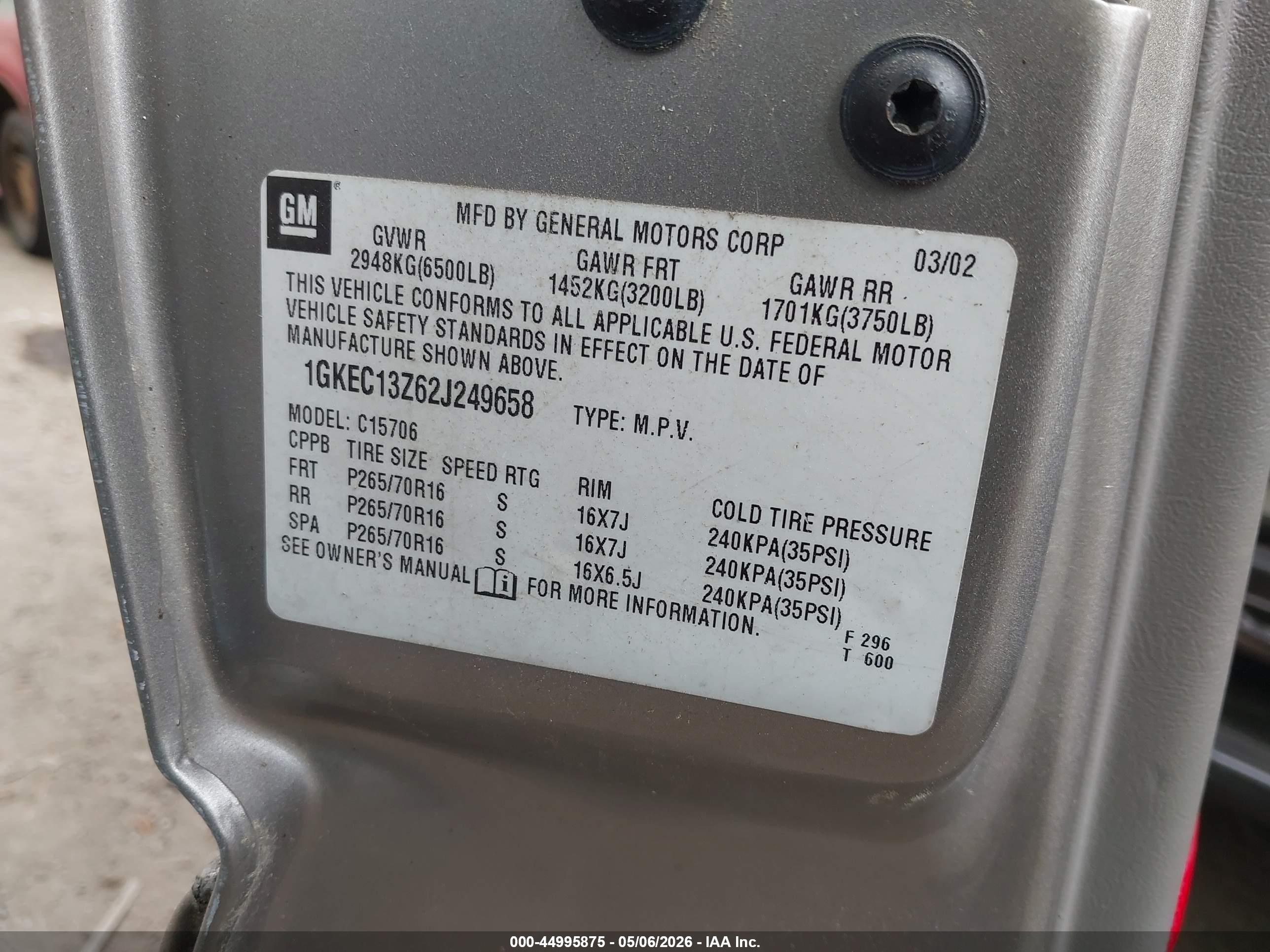 2002 Gmc Yukon Slt Champagne vin: 1GKEC13Z62J249658