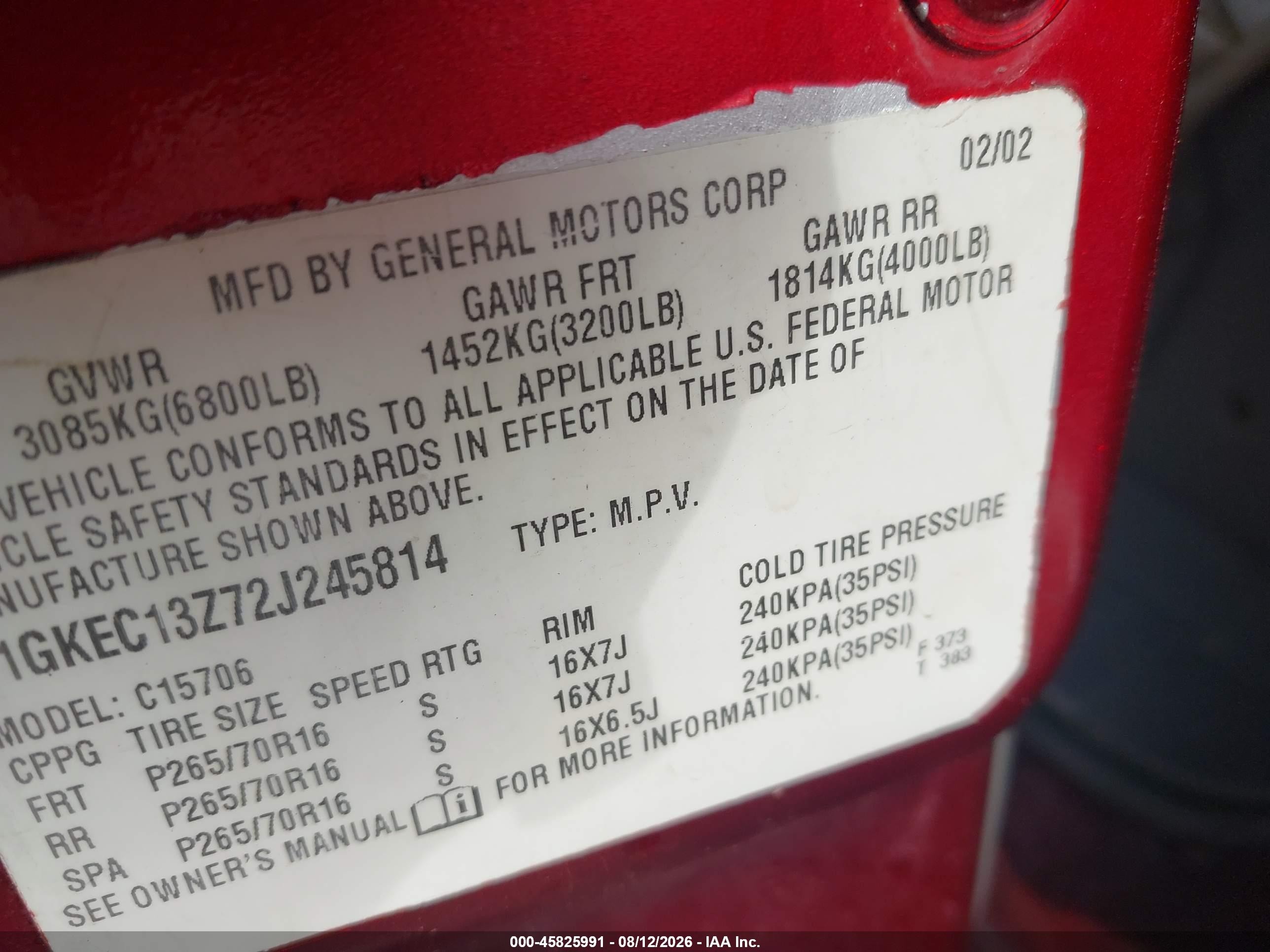 2002 Gmc Yukon Sle Red vin: 1GKEC13Z72J245814