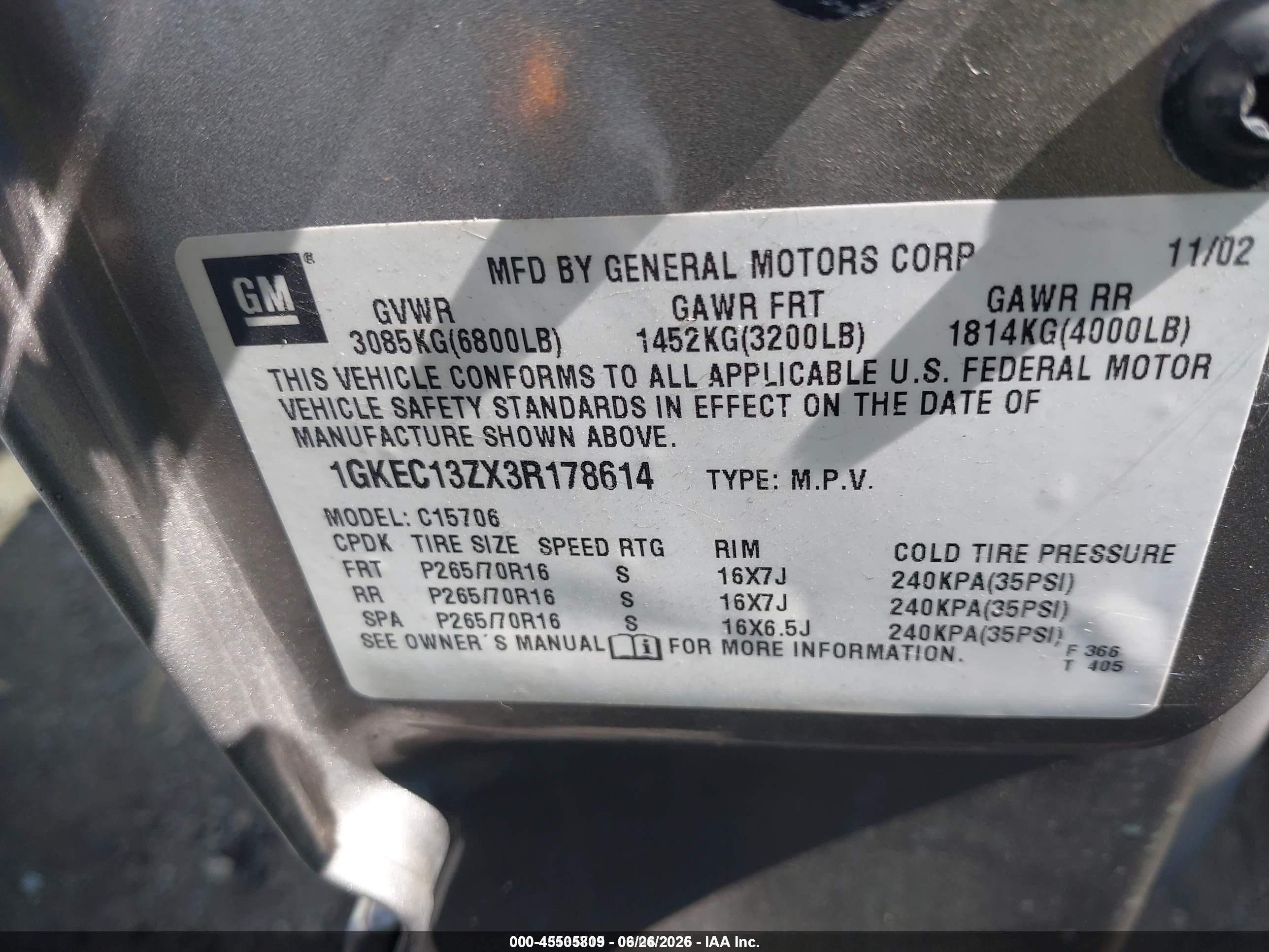 2003 Gmc Yukon Slt Gray vin: 1GKEC13ZX3R178614