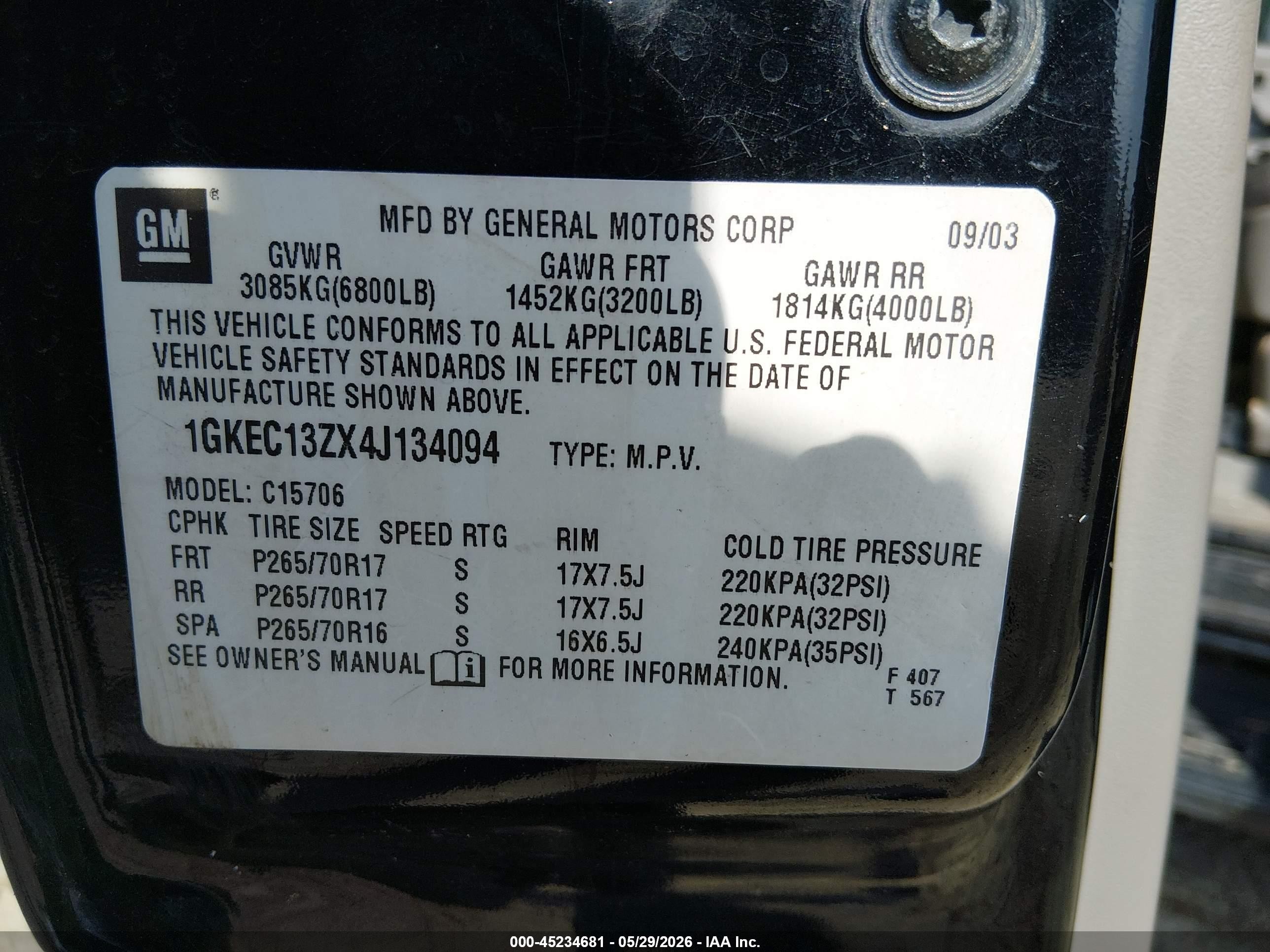 2004 Gmc Yukon Slt Black vin: 1GKEC13ZX4J134094