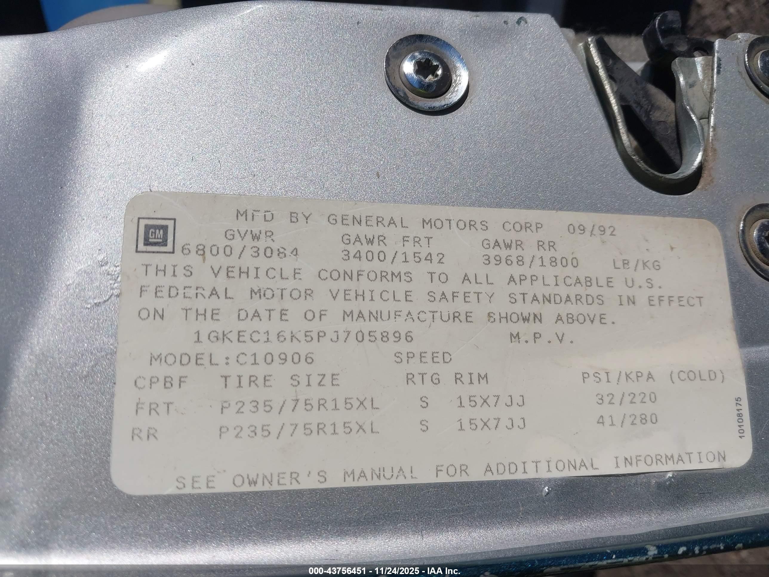 1993 Gmc Suburban C1500 Gray vin: 1GKEC16K5PJ705896
