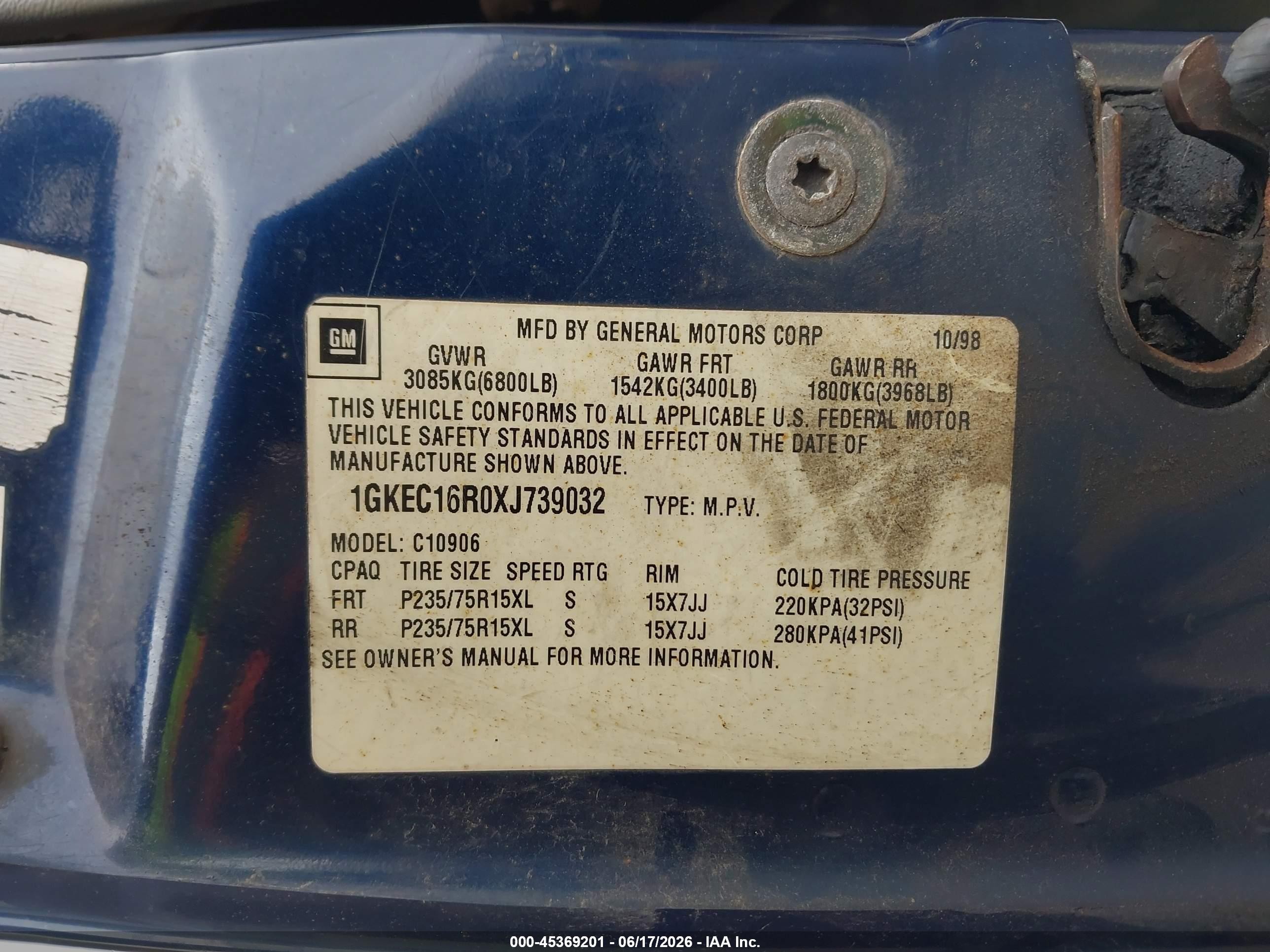 1999 Gmc Suburban Slt Gm Buypower Blue vin: 1GKEC16R0XJ739032