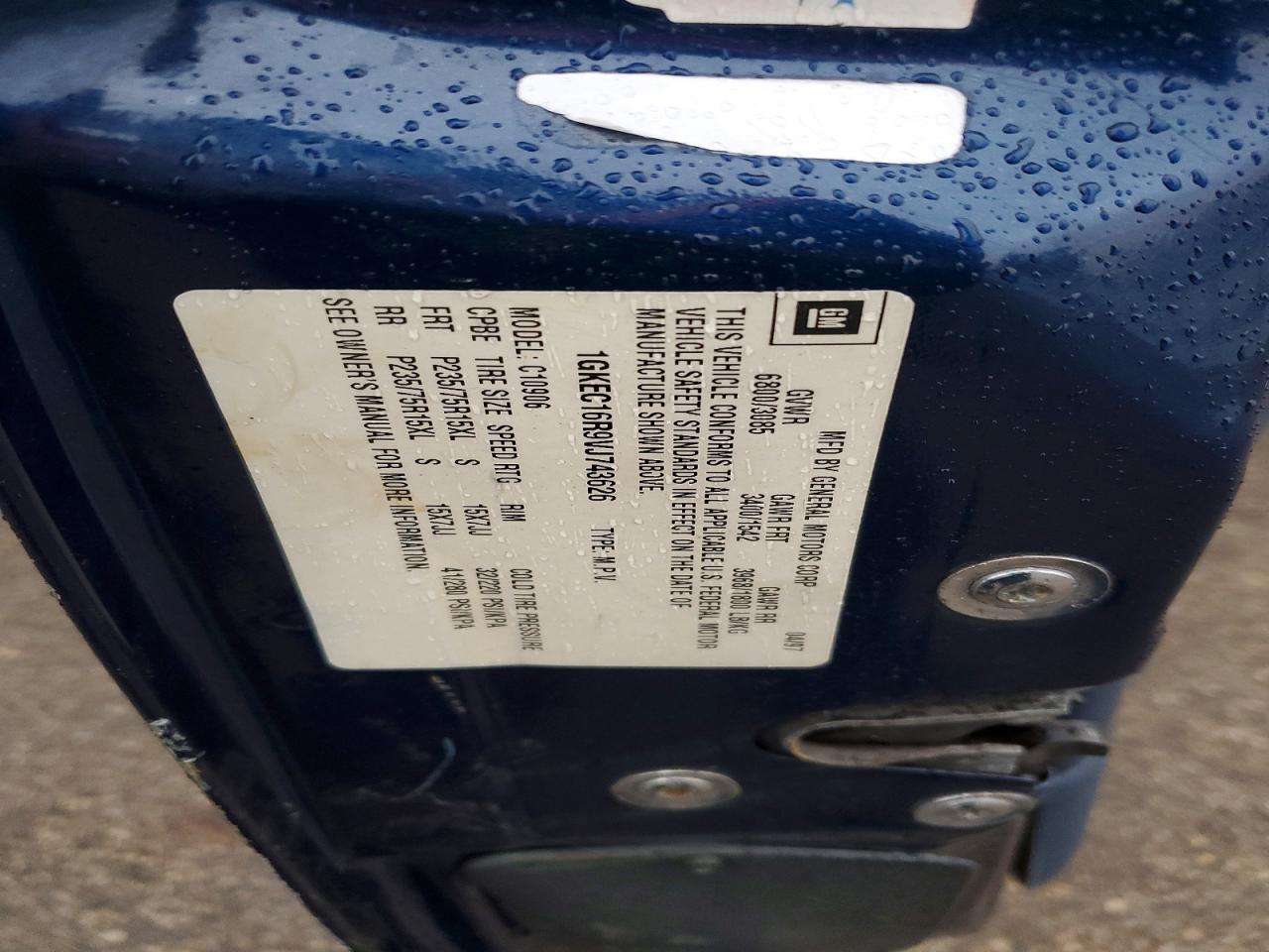 1997 Chev Suburban C1500 Blue vin: 1GKEC16R9VJ743626
