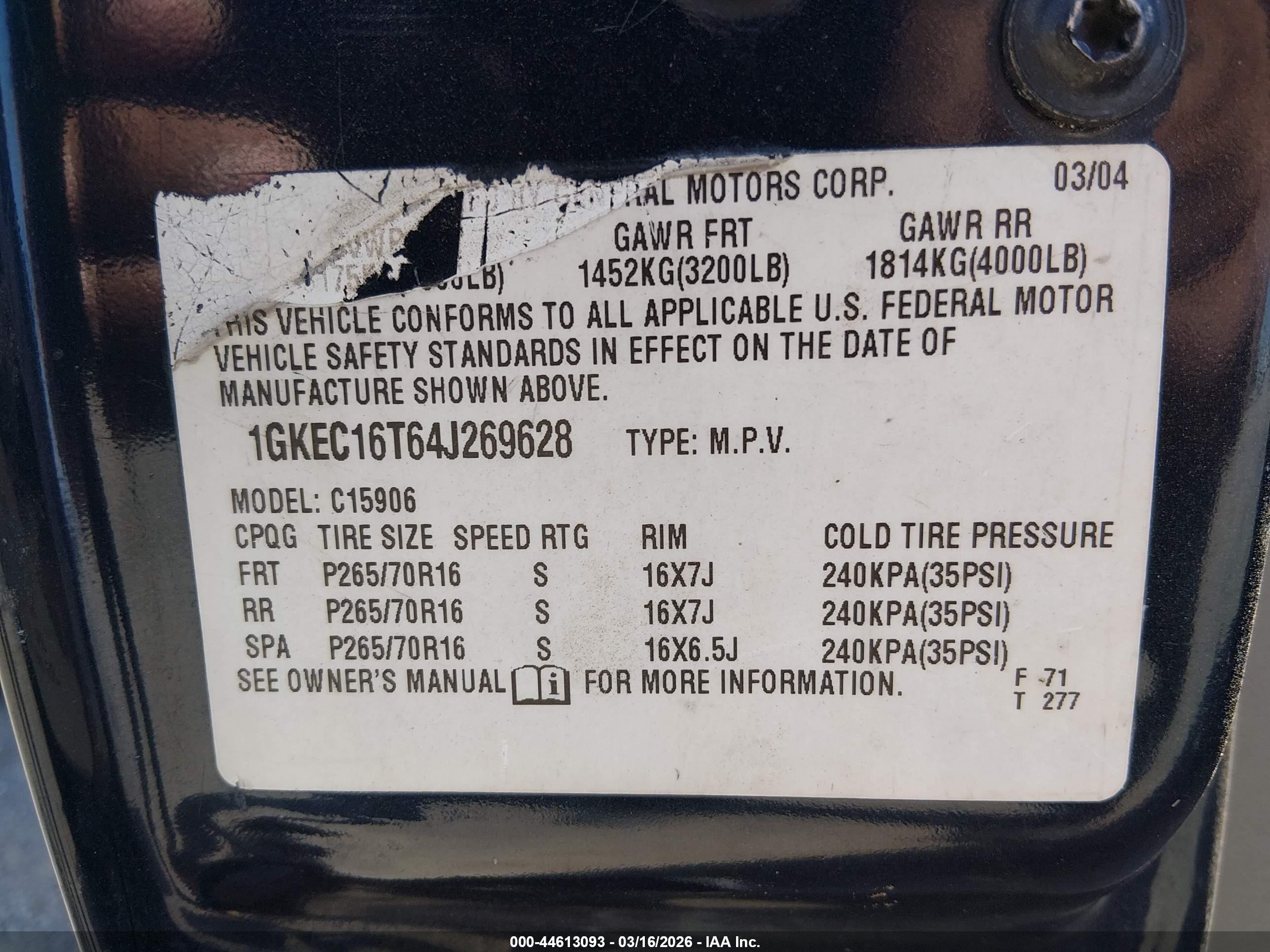 2004 Gmc Yukon Xl 1500 Sle Blue vin: 1GKEC16T64J269628
