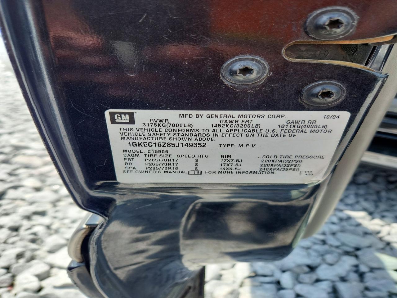 2005 Gmc Yukon Xl Charcoal vin: 1GKEC16Z85J149352