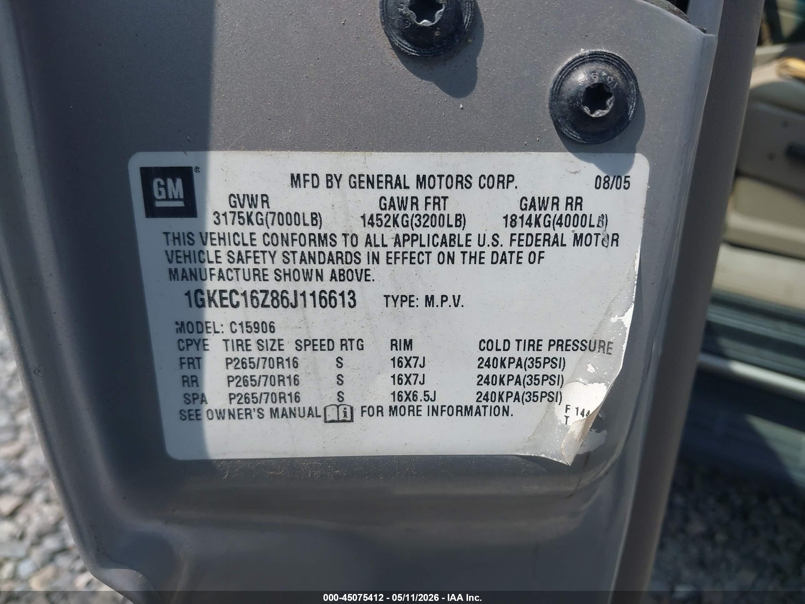 2006 Gmc Yukon Xl 1500 Slt Silver vin: 1GKEC16Z86J116613