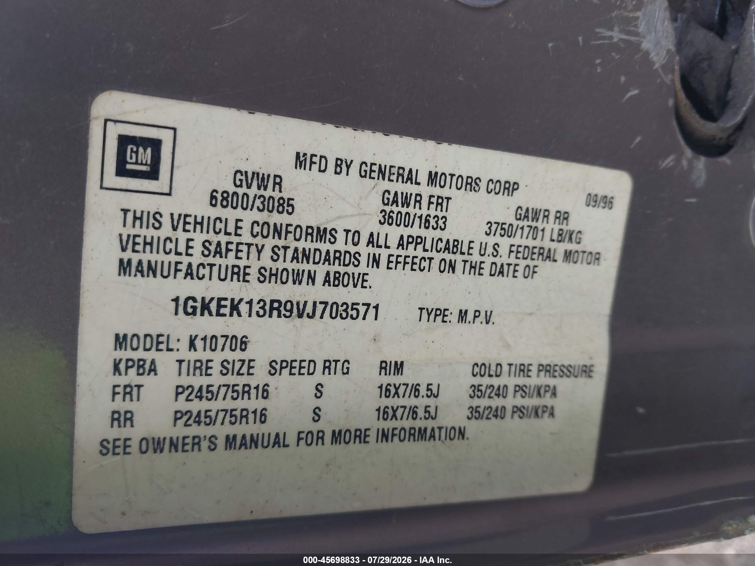 1997 Gmc Yukon Slt Cmi Желто-коричневый vin: 1GKEK13R9VJ703571