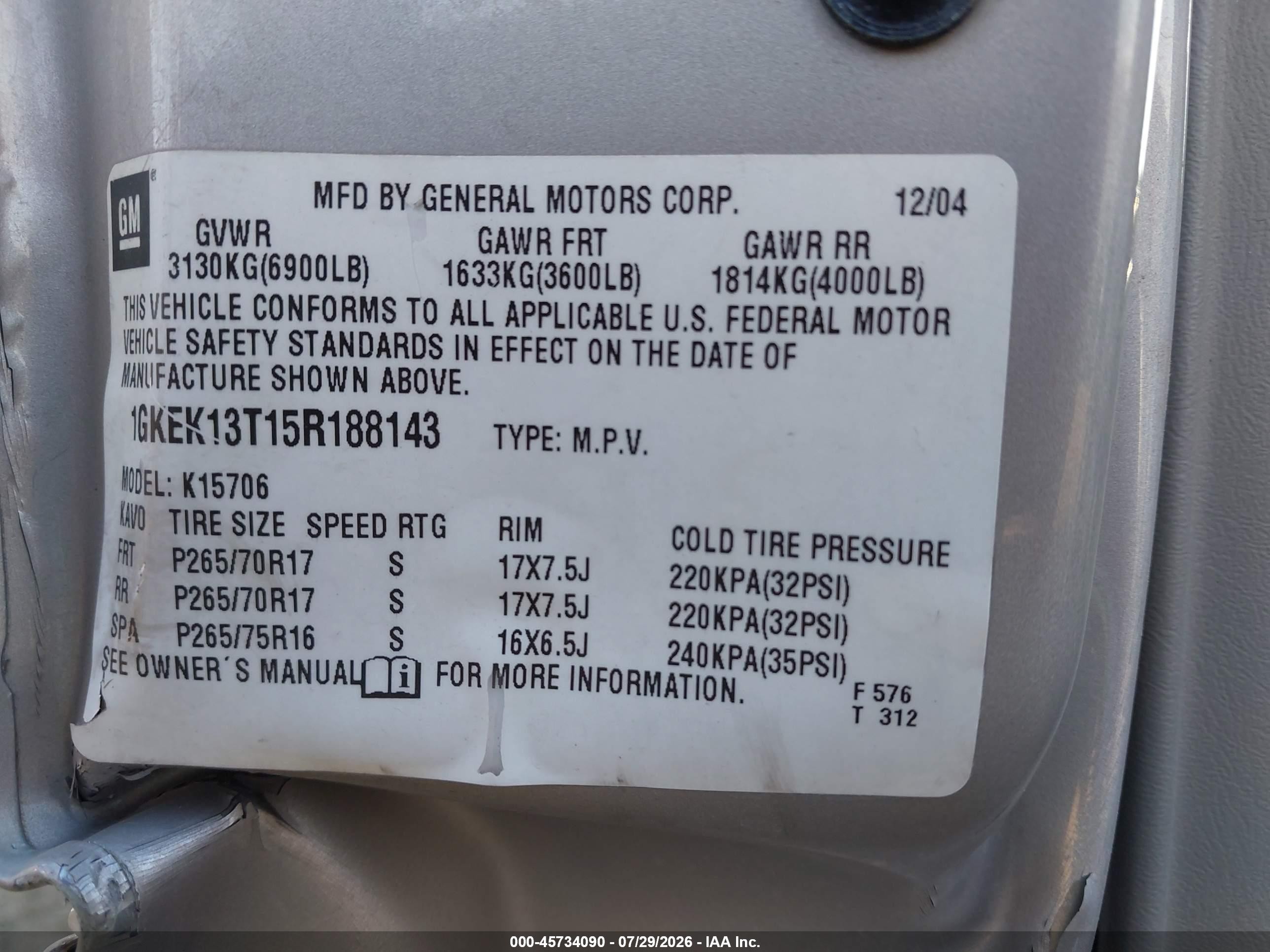 2005 Gmc Yukon Slt Silver vin: 1GKEK13T15R188143