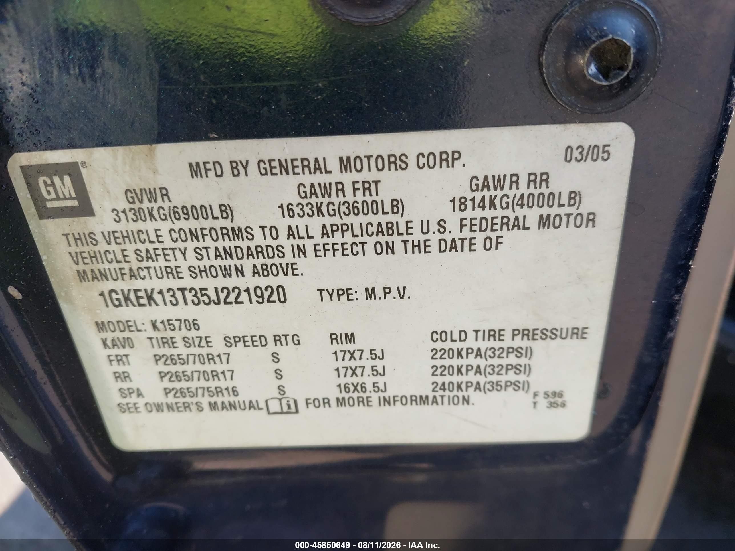 2005 Gmc Yukon Slt Dark Blue vin: 1GKEK13T35J221920