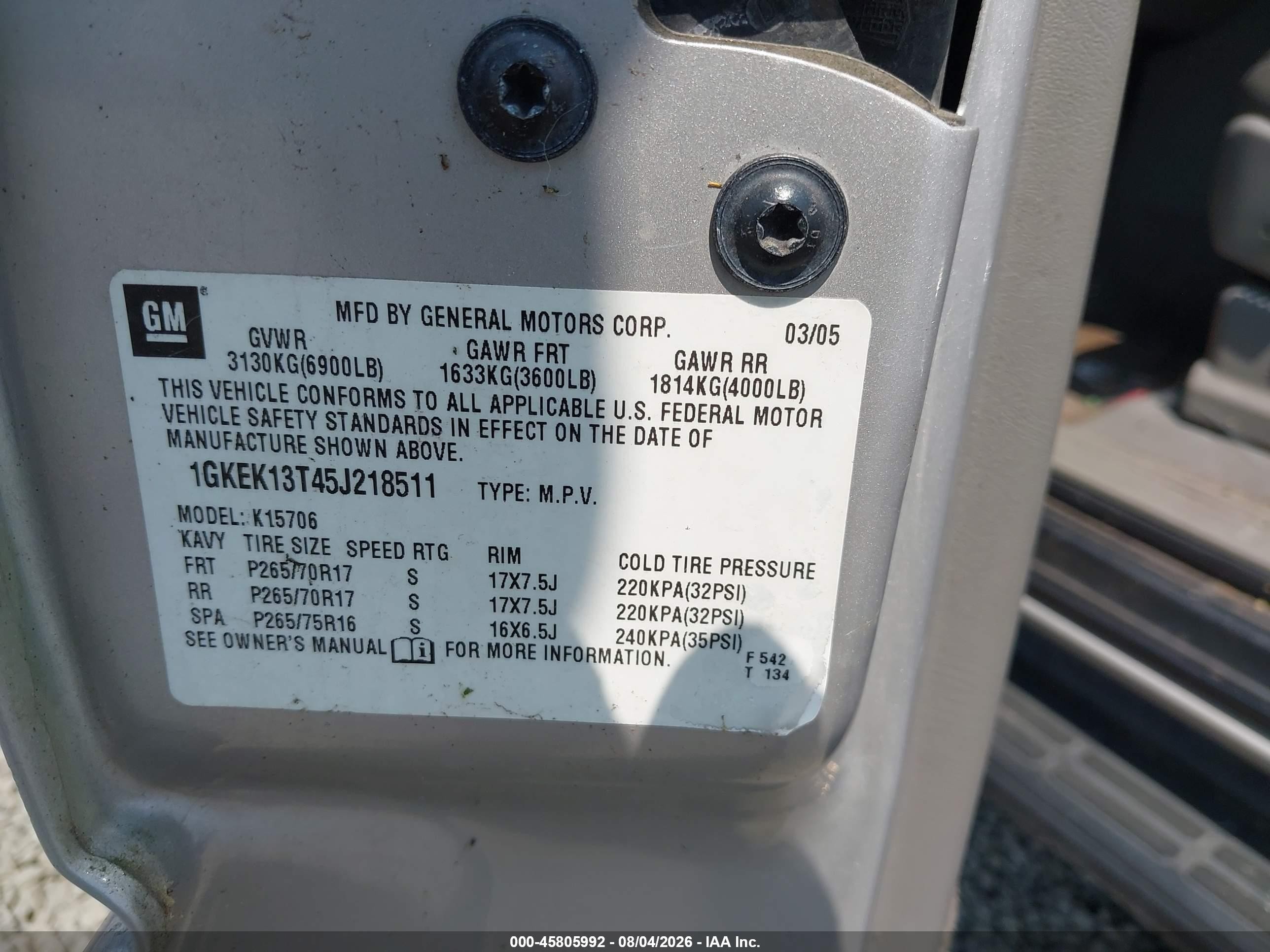 2005 Gmc Yukon Slt Silver vin: 1GKEK13T45J218511