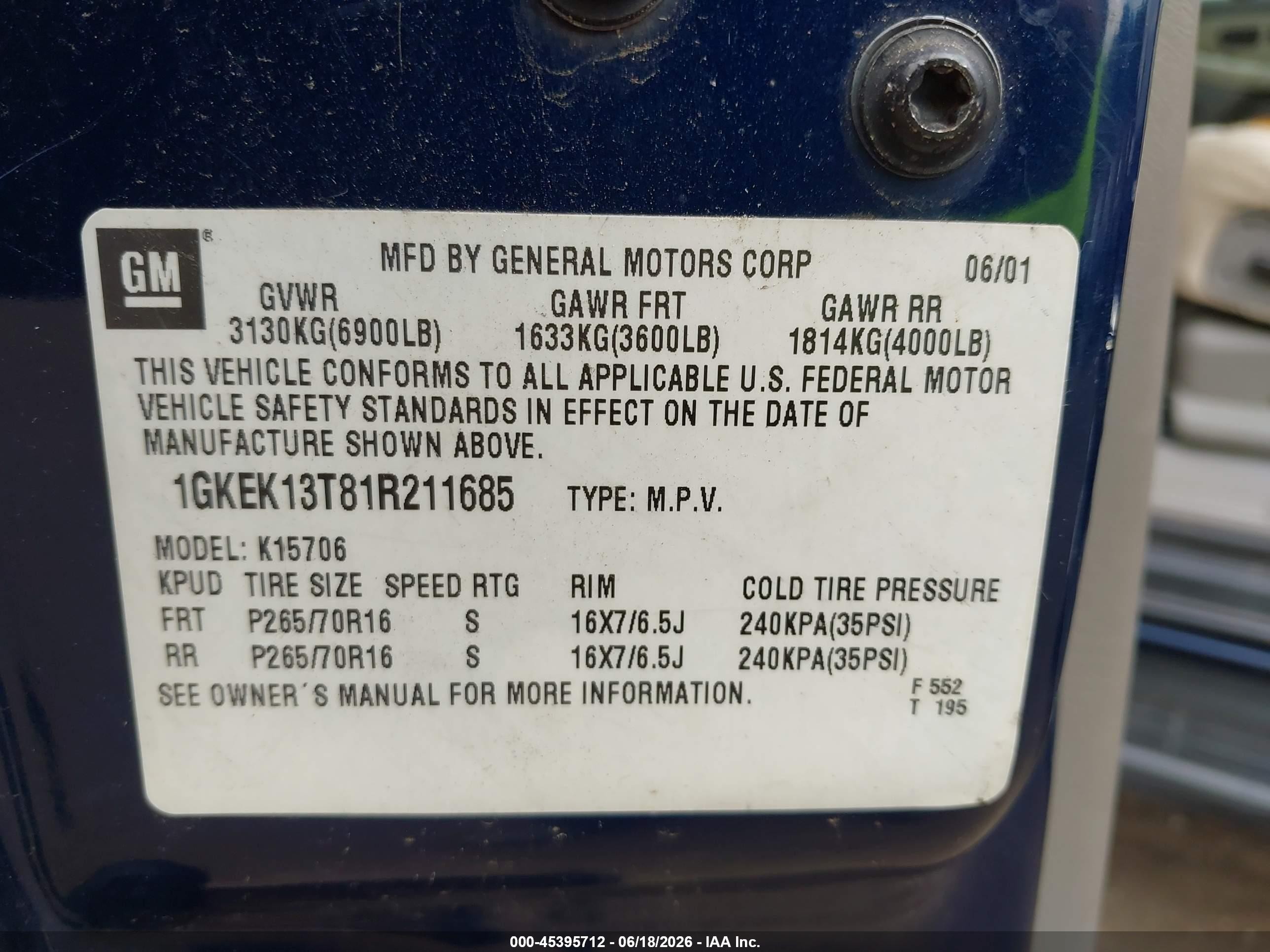 2001 Gmc Yukon Slt Blue vin: 1GKEK13T81R211685