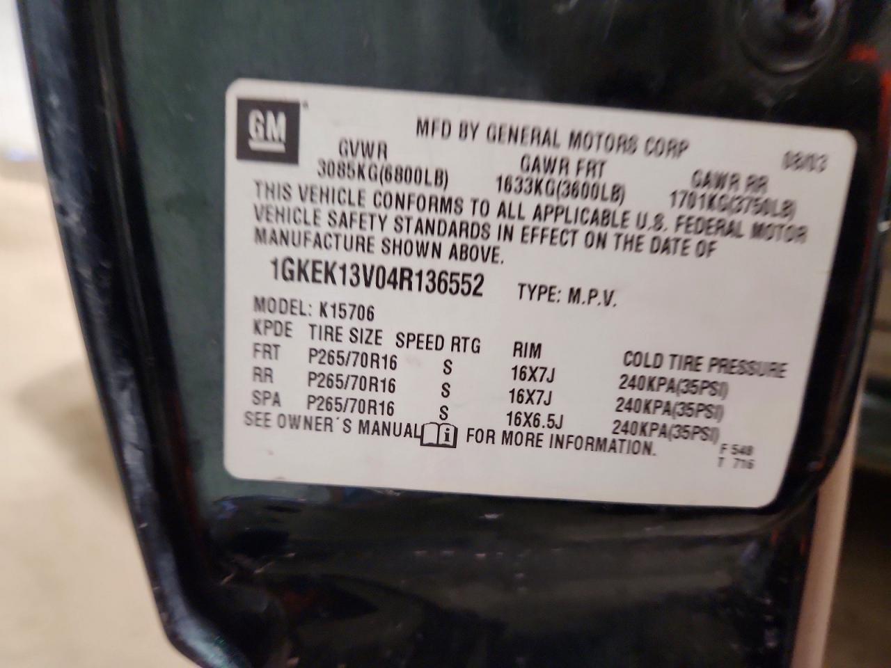 2004 Gmc Yukon Green vin: 1GKEK13V04R136552