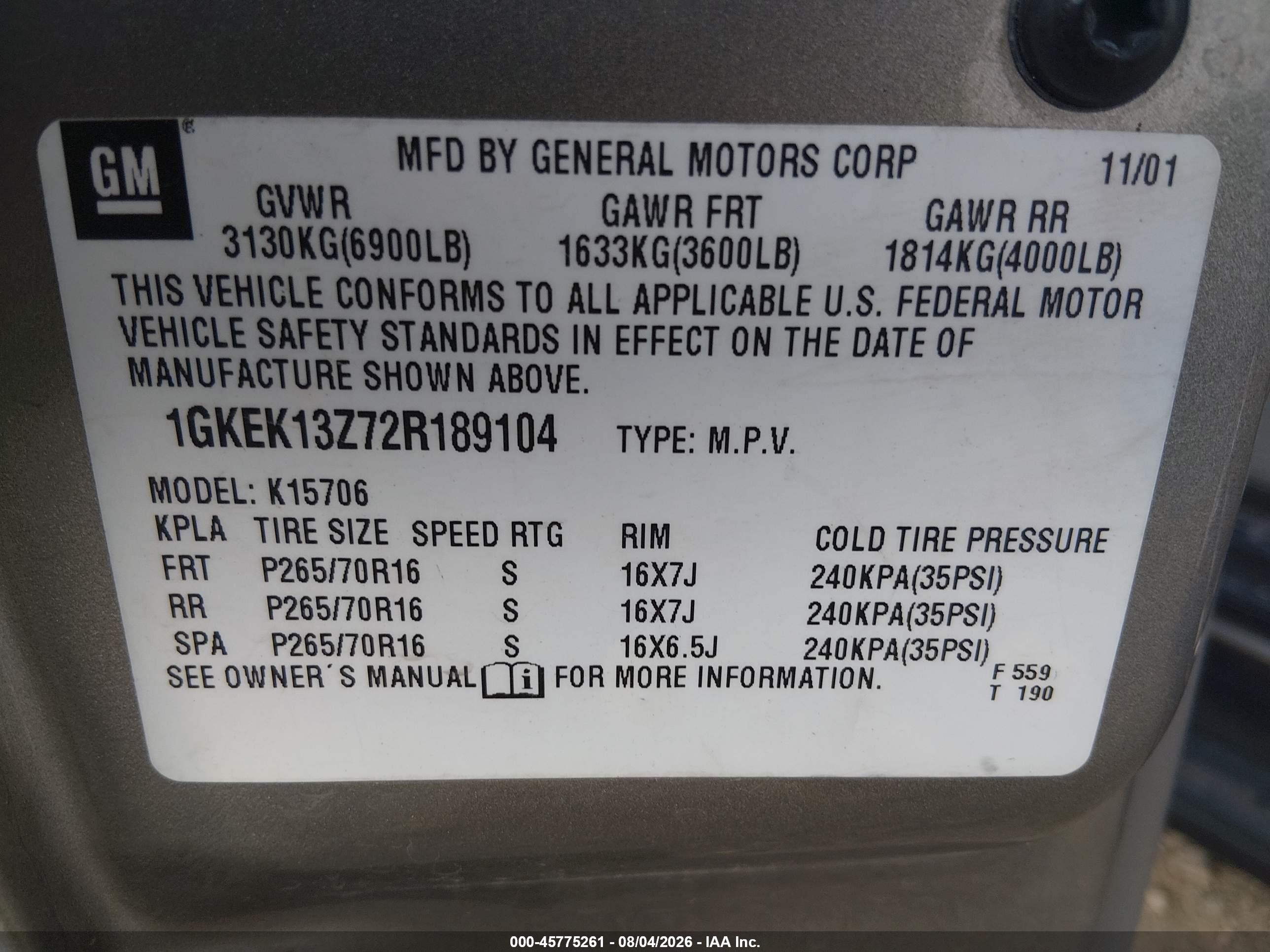2002 Gmc Yukon Slt Gray vin: 1GKEK13Z72R189104