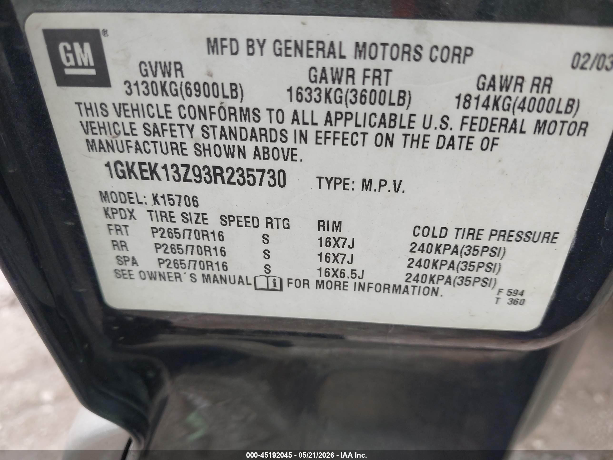 2003 Gmc Yukon Slt Gray vin: 1GKEK13Z93R235730