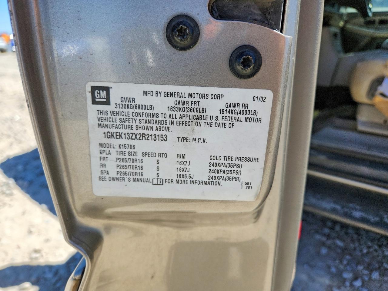 2002 Gmc Yukon Tan vin: 1GKEK13ZX2R213153