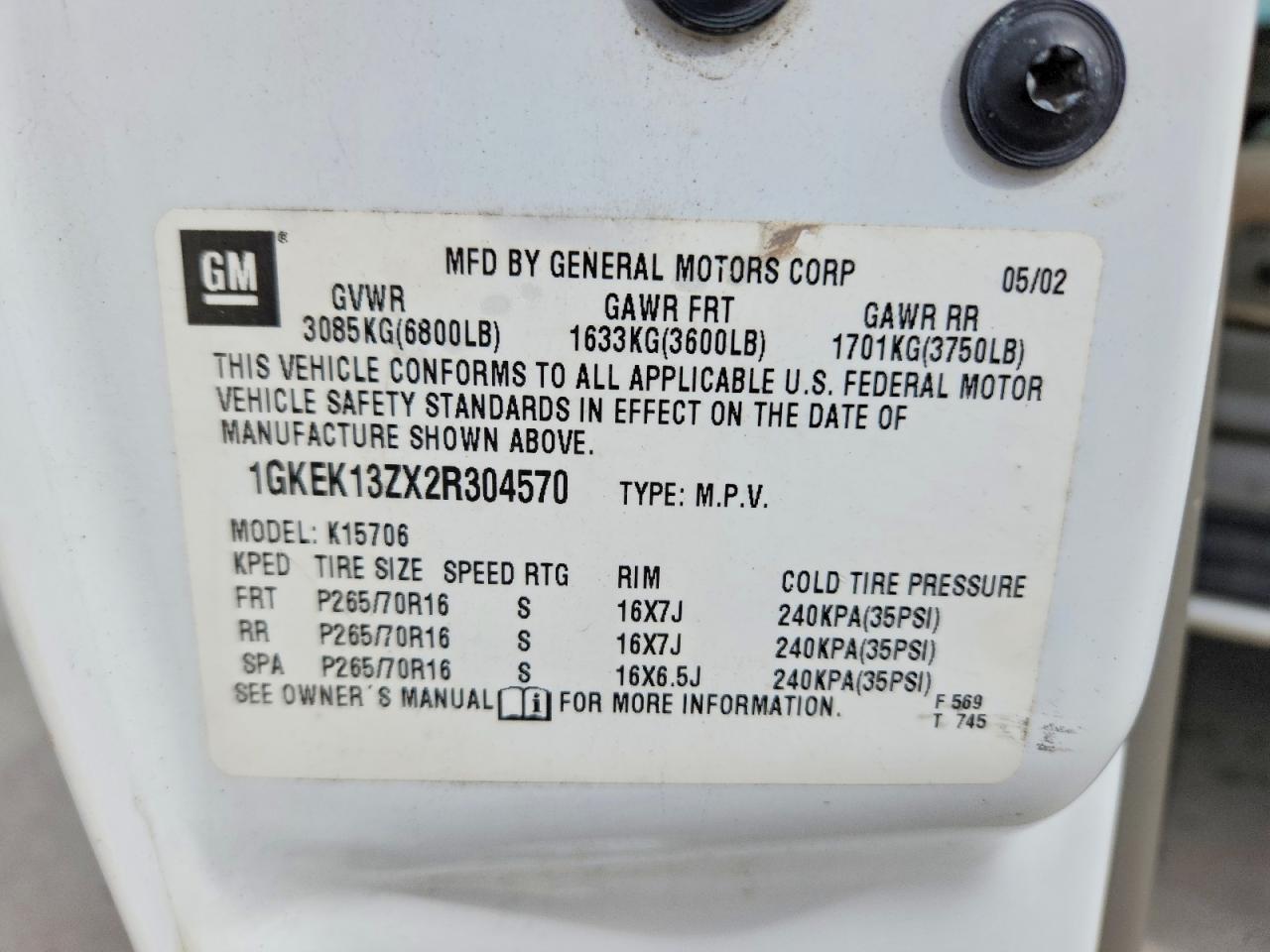 2002 Gmc Yukon White vin: 1GKEK13ZX2R304570