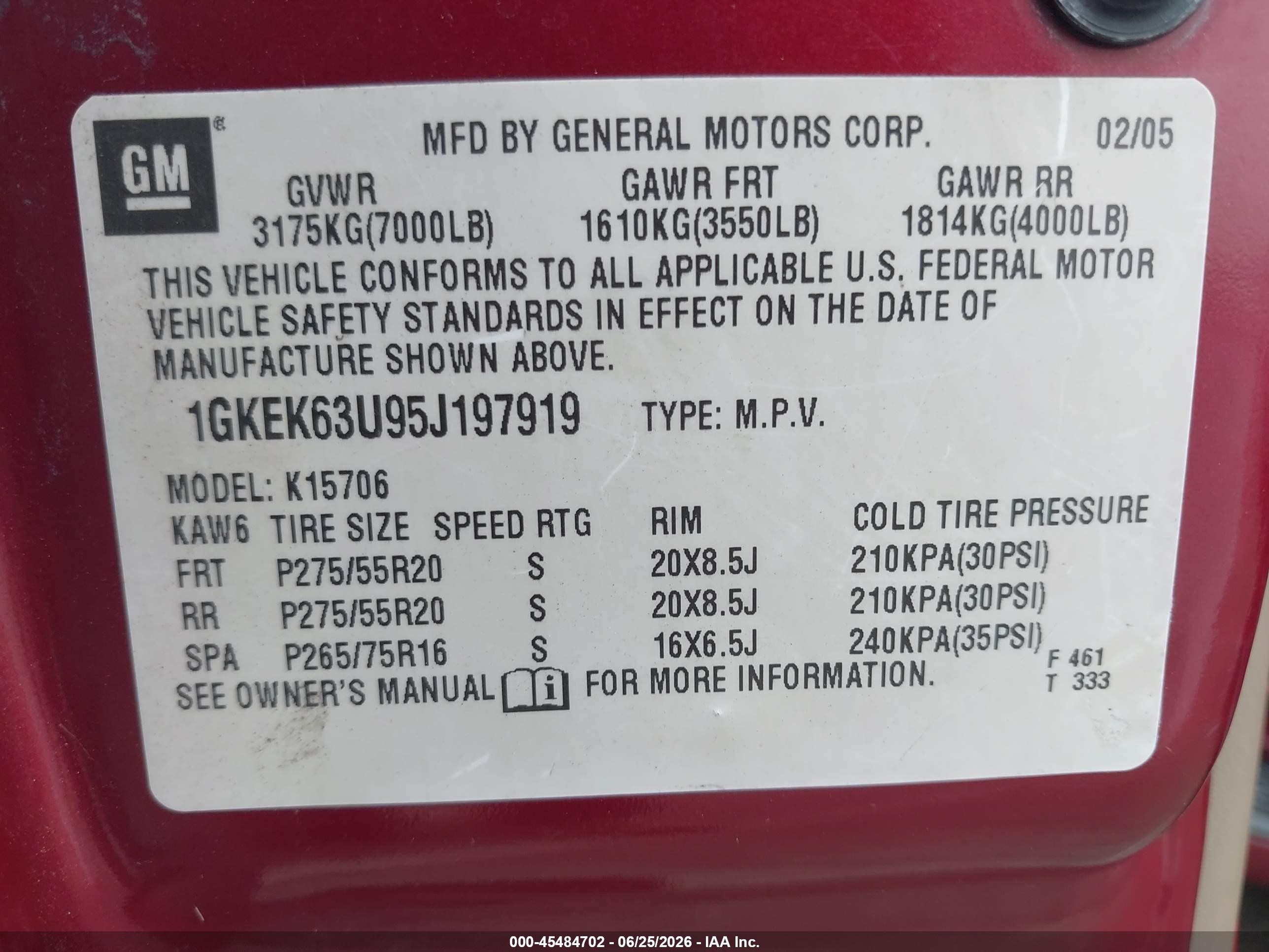 2005 Gmc Yukon Denali Maroon vin: 1GKEK63U05J216549