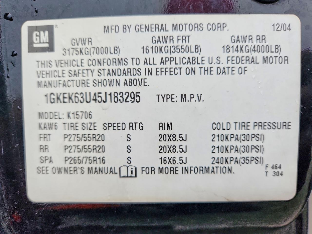 2005 Gmc Yukon Denali Black vin: 1GKEK63U45J183295