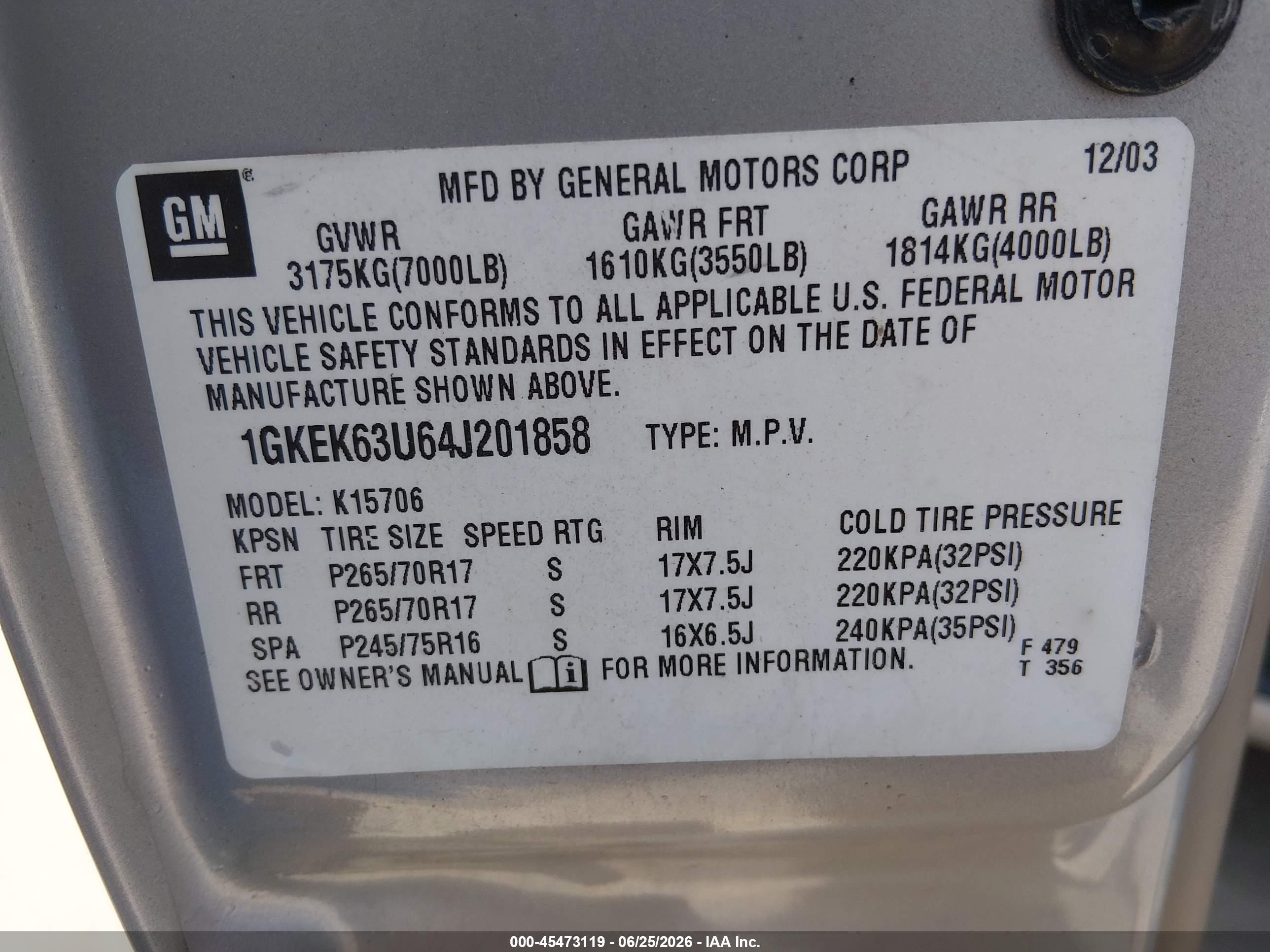 2004 Gmc Yukon Denali Champagne vin: 1GKEK63U64J201858