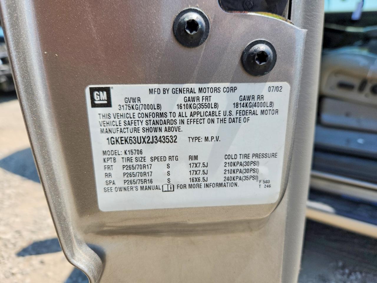 2002 Gmc Denali Beige vin: 1GKEK63UX2J343532