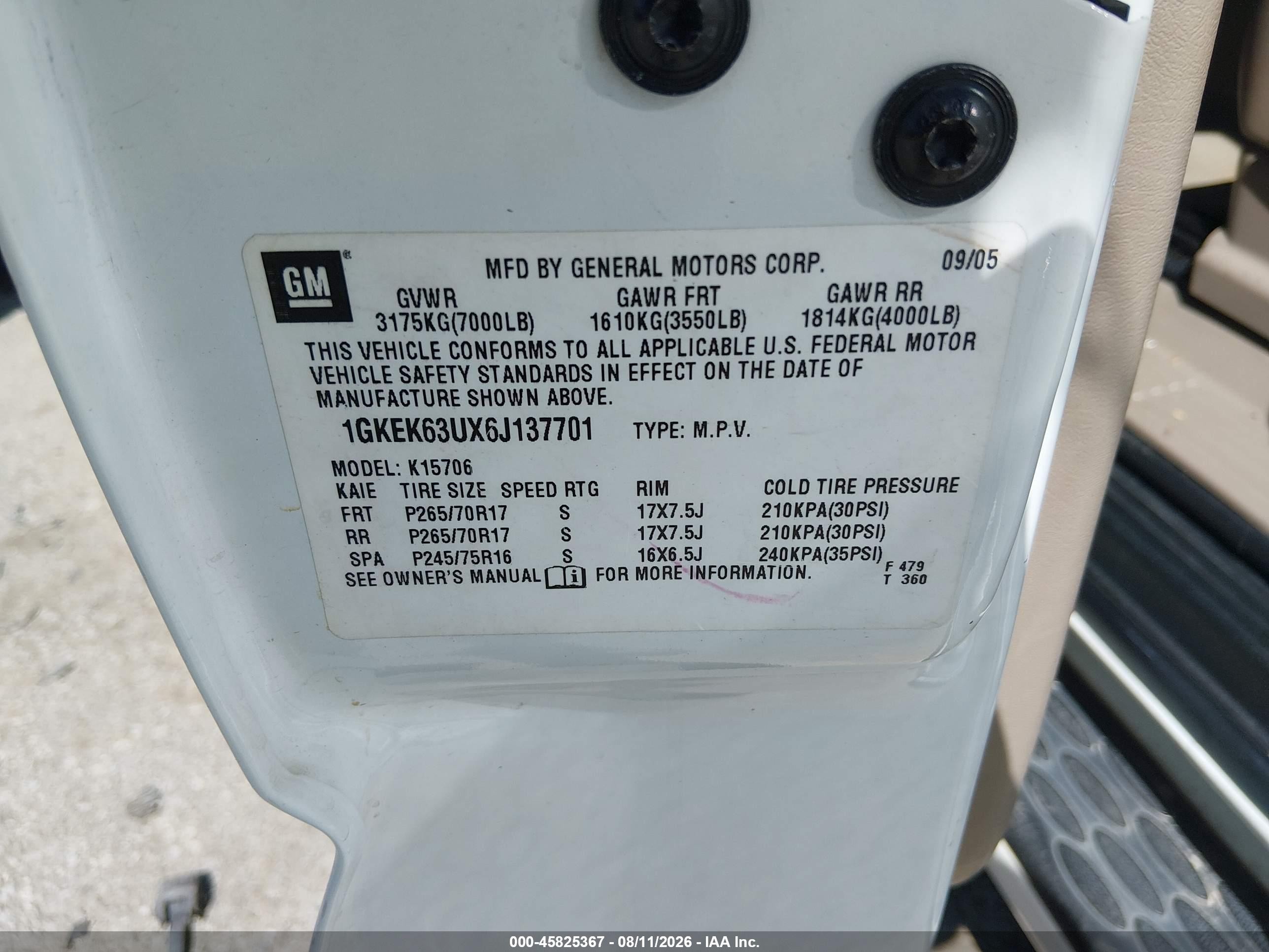 2006 Gmc Yukon Denali White vin: 1GKEK63UX6J137701