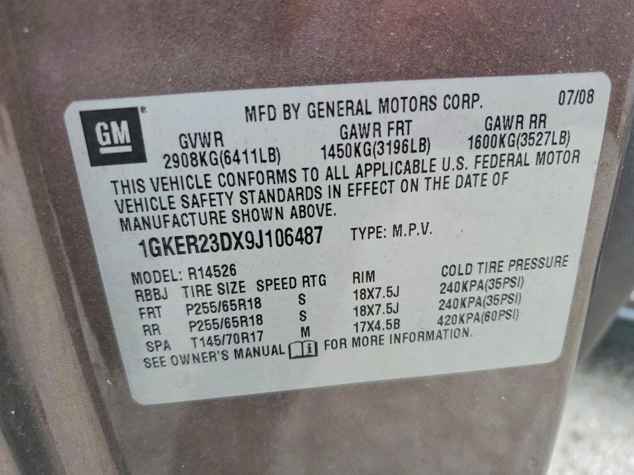 2009 Gmc Acadia Slt-1 Burn vin: 1GKER23DX9J106487