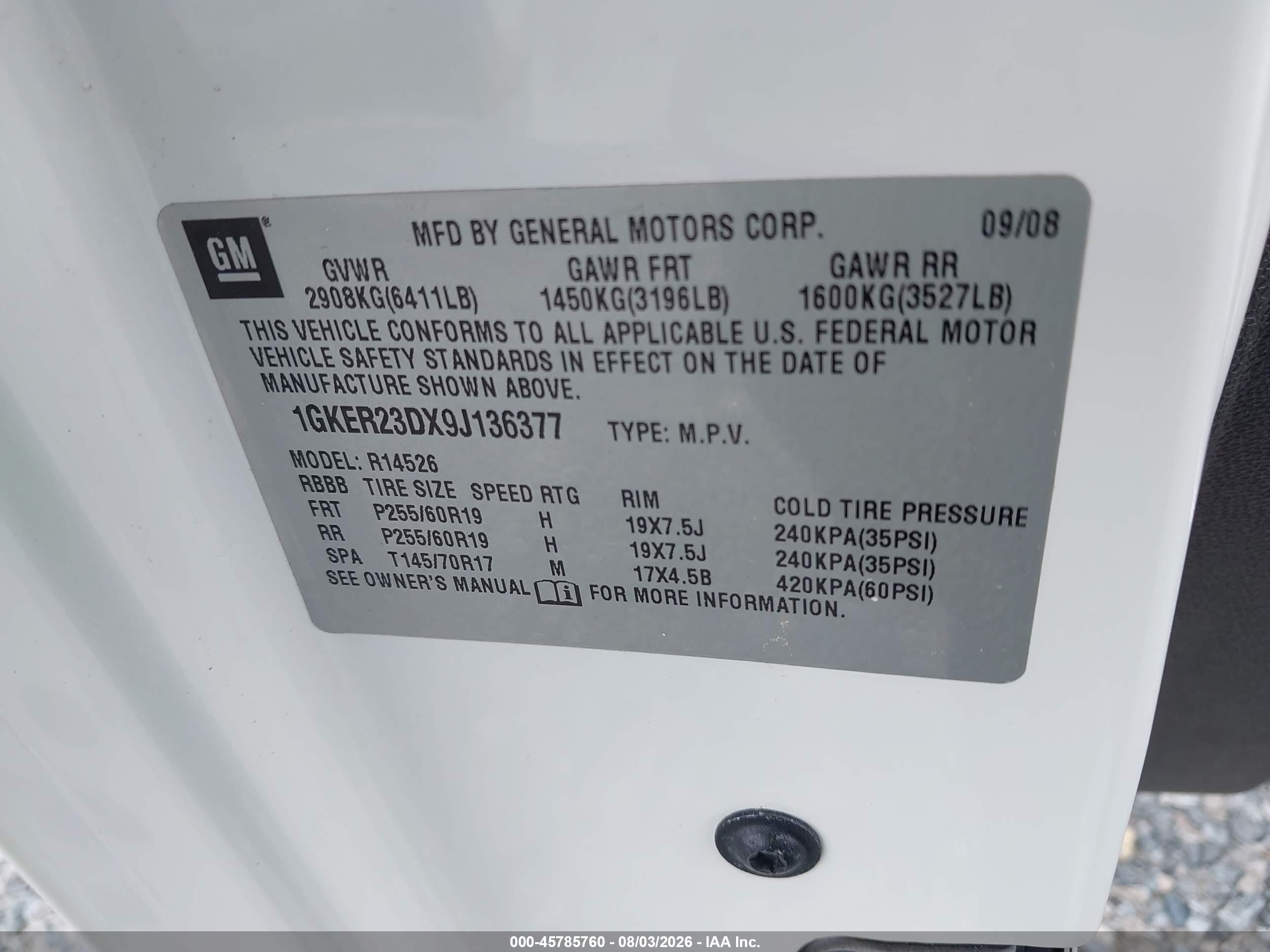 2009 Gmc Acadia Slt1 White vin: 1GKER23DX9J136377
